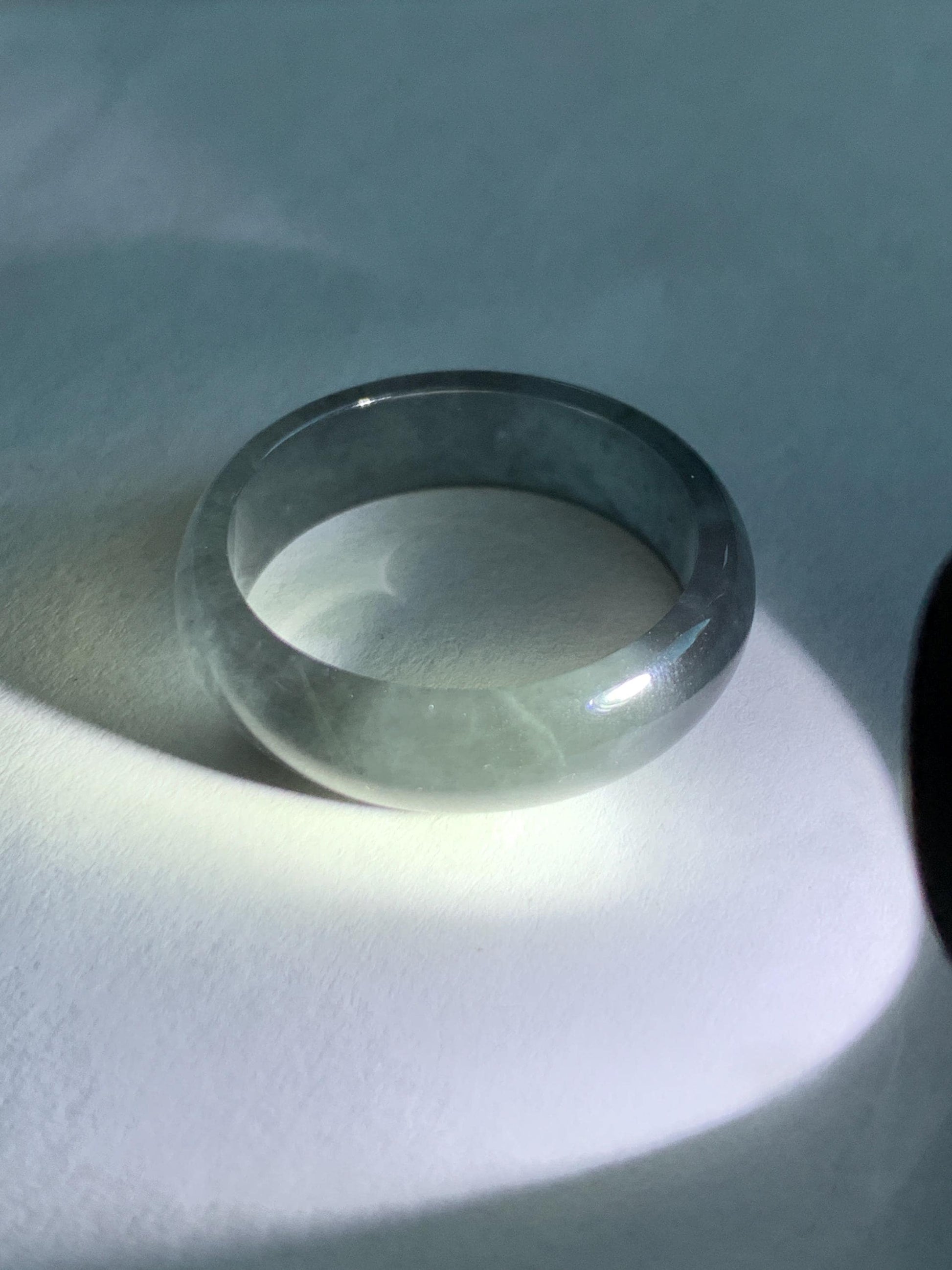 Natural Grade A Guatemalan Icy Highly Translucent Wuji Jade Jadeite Band Ring Size 9.75 US 天然高冰危蓝乌鸡翡翠戒圈 GWW330A