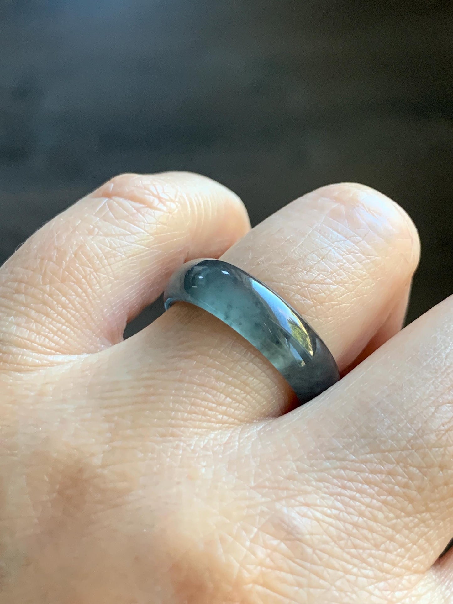Natural Grade A Guatemalan Icy Highly Translucent Wuji Jade Jadeite Band Ring Size 9.75 US 天然高冰危蓝乌鸡翡翠戒圈 GWW330A