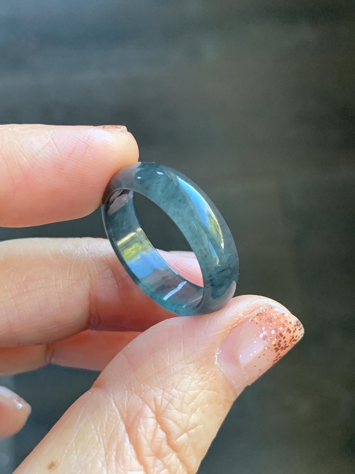 Natural Grade A Guatemalan Icy Highly Translucent Wuji Jade Jadeite Band Ring Size 9.75 US 天然高冰危蓝乌鸡翡翠戒圈 GWW330A