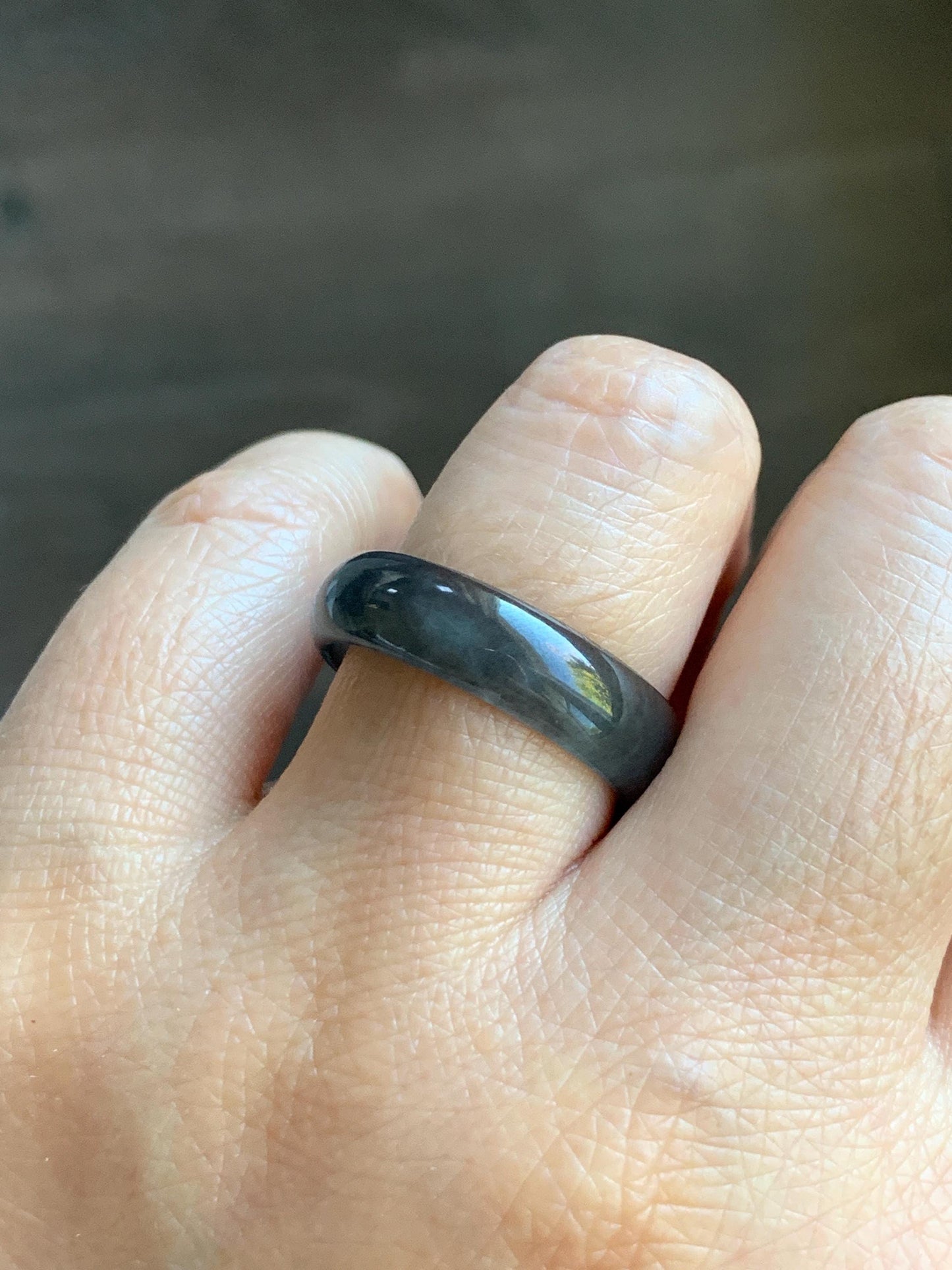 Natural Grade A Guatemalan Icy Highly Translucent Wuji Jade Jadeite Band Ring Size 9.75 US 天然高冰危蓝乌鸡翡翠戒圈 GWW330A