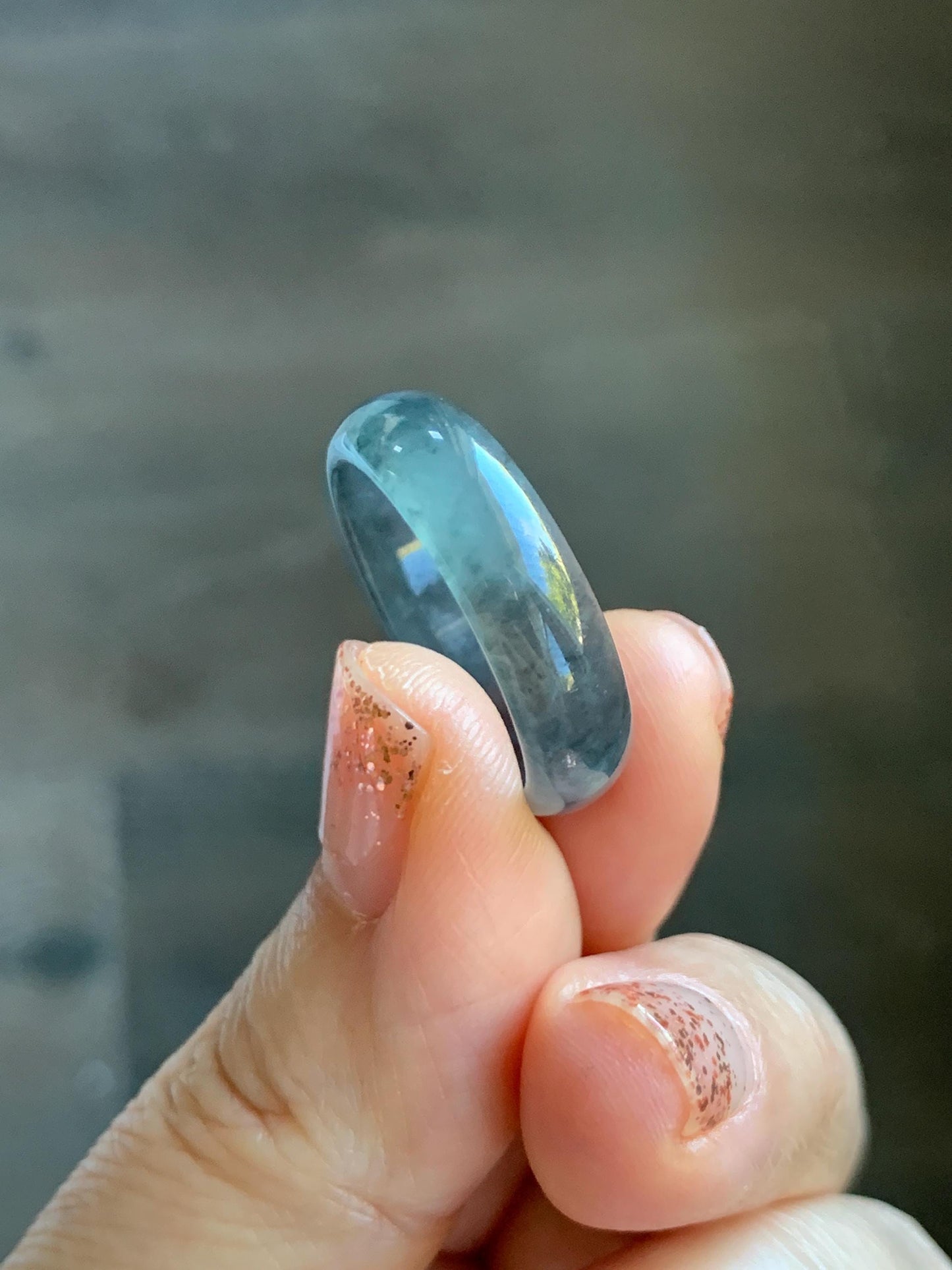 Natural Grade A Guatemalan Icy Highly Translucent Wuji Jade Jadeite Band Ring Size 9.75 US 天然高冰危蓝乌鸡翡翠戒圈 GWW330A