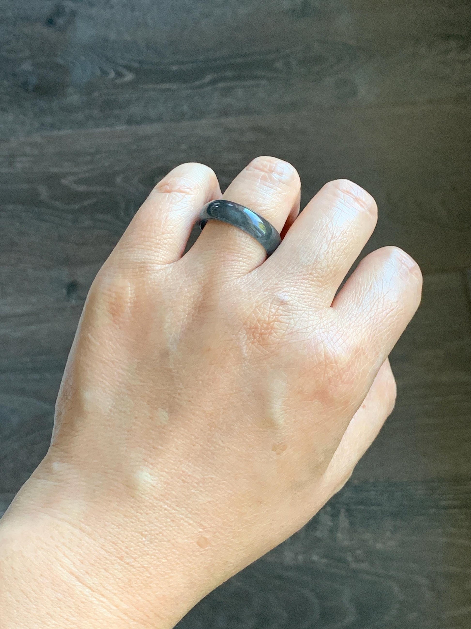 Natural Grade A Guatemalan Icy Highly Translucent Wuji Jade Jadeite Band Ring Size 9.75 US 天然高冰危蓝乌鸡翡翠戒圈 GWW330A