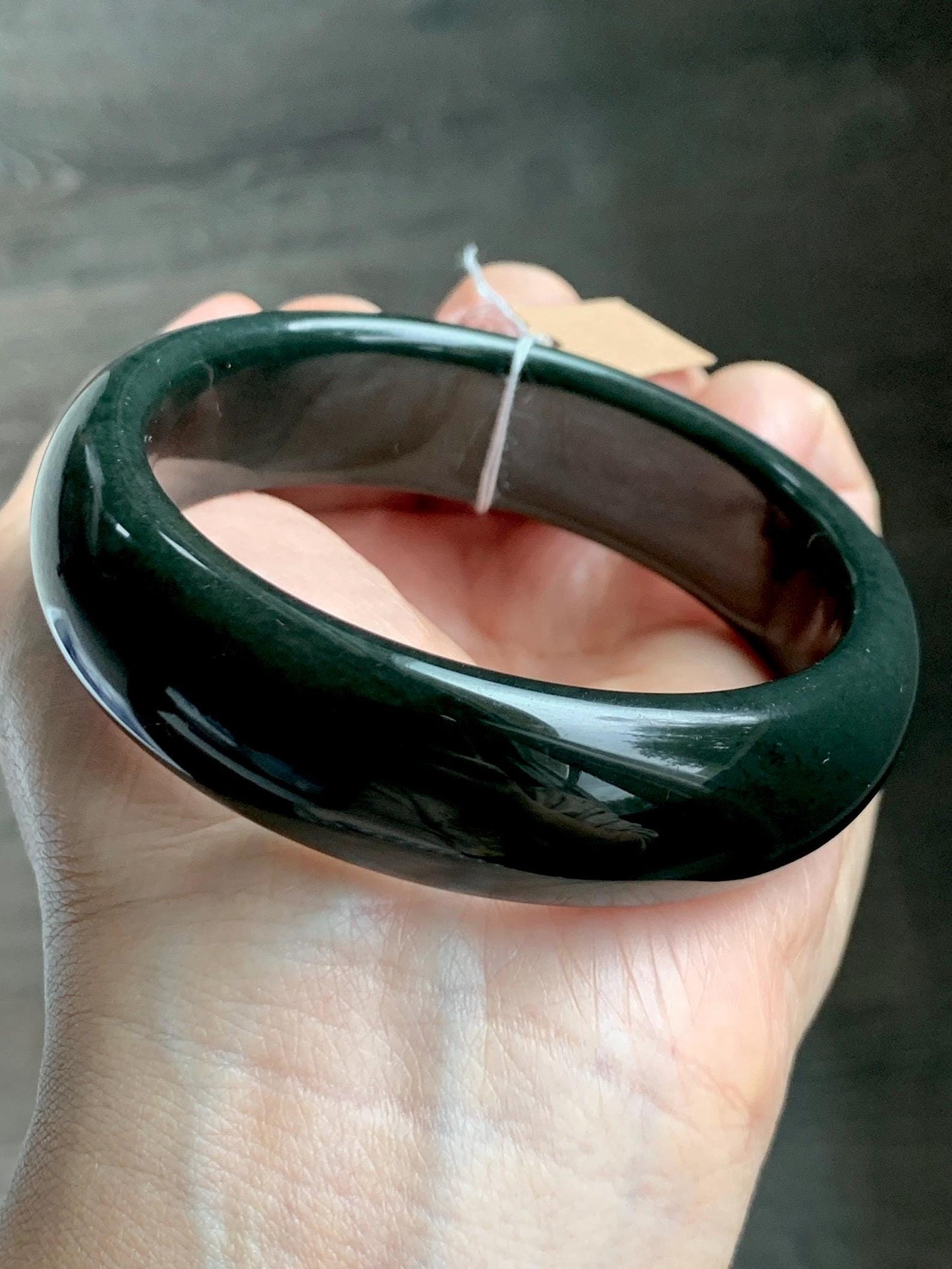 Certified Natural Nephrite Jade Opaque Black Wide Bangle Bracelet 59.88mm 7.4” 97g 天然和田玉墨玉轮胎宽手镯 154