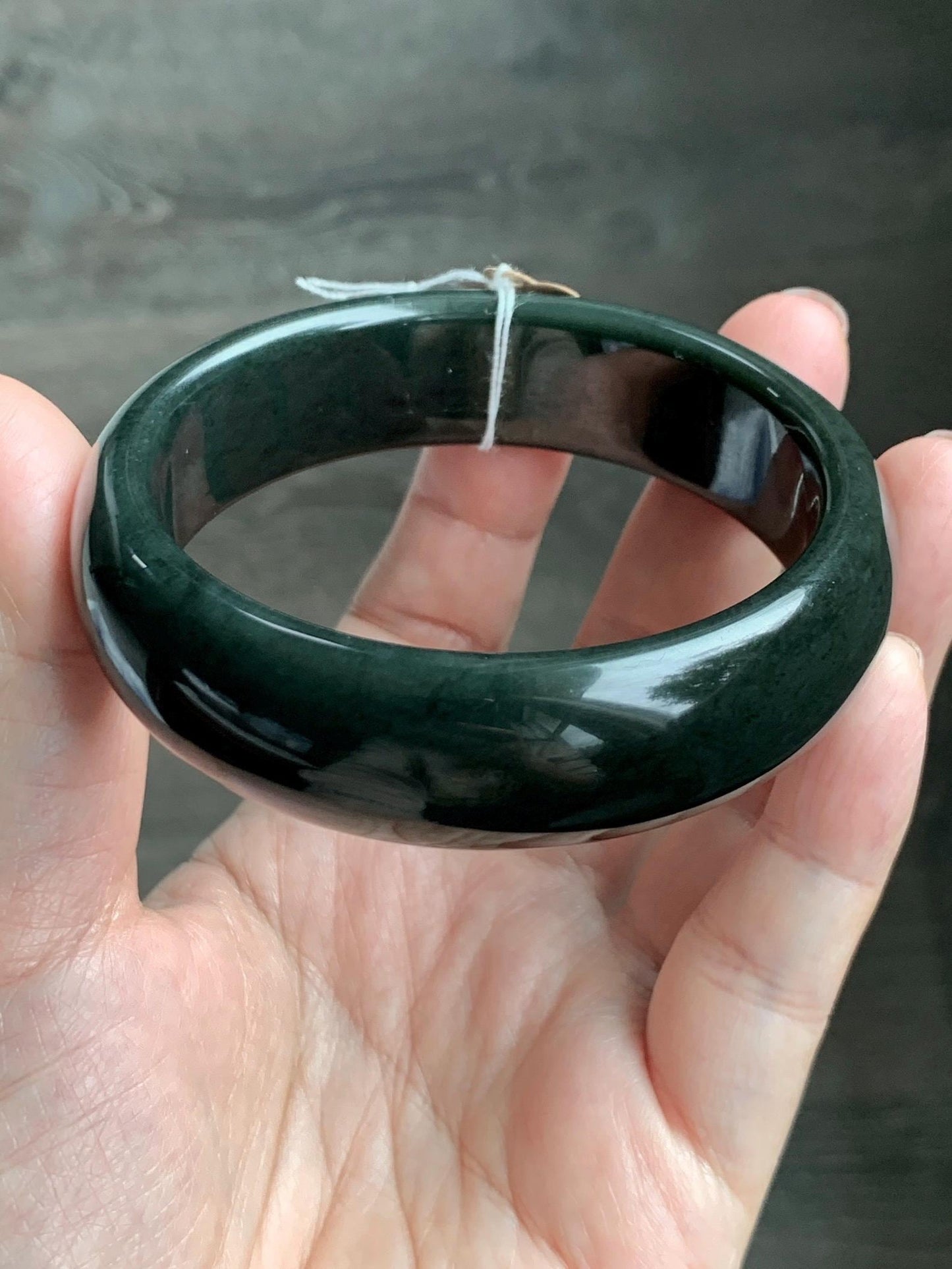 Certified Natural Nephrite Jade Opaque Black Wide Bangle Bracelet 59.88mm 7.4” 97g 天然和田玉墨玉轮胎宽手镯 154