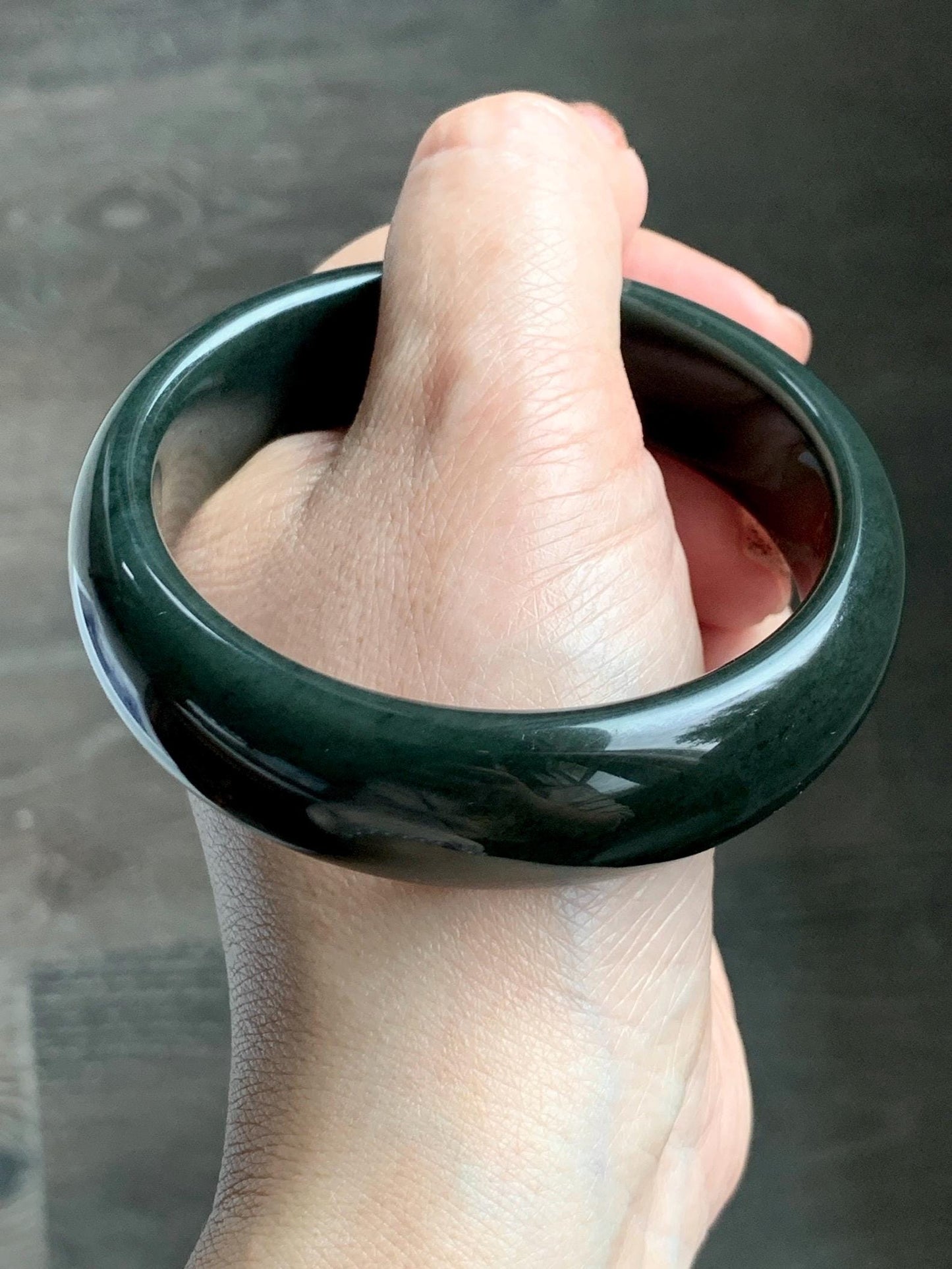 Certified Natural Nephrite Jade Opaque Black Wide Bangle Bracelet 59.88mm 7.4” 97g 天然和田玉墨玉轮胎宽手镯 154