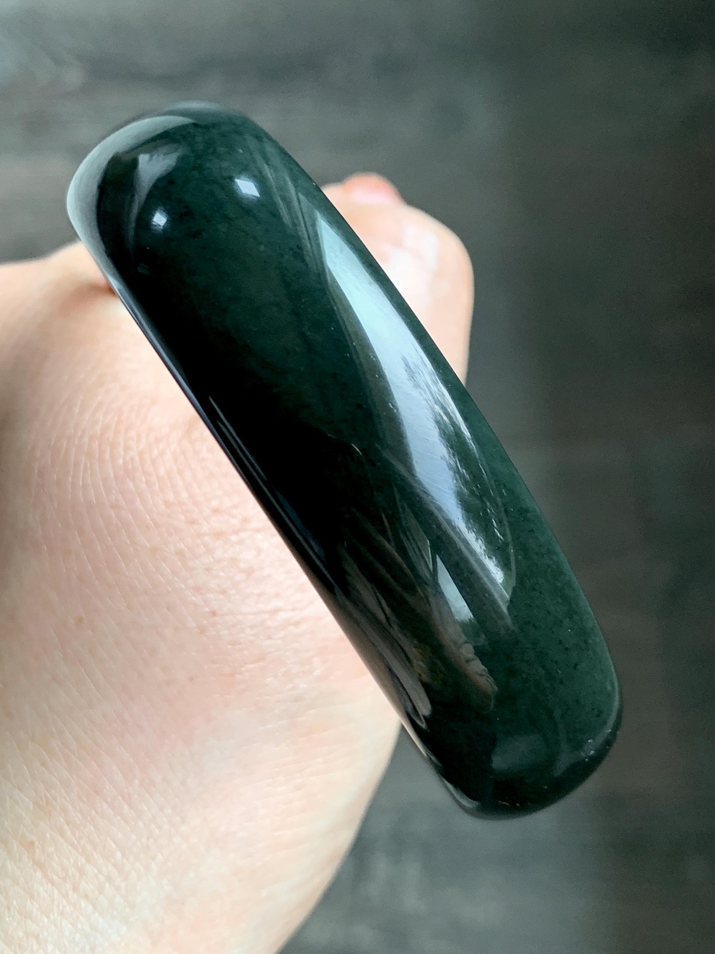 Certified Natural Nephrite Jade Opaque Black Wide Bangle Bracelet 59.88mm 7.4” 97g 天然和田玉墨玉轮胎宽手镯 154