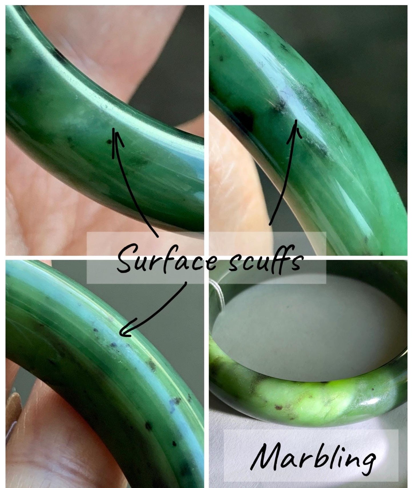 Certified Natural Nephrite Jade Translucent Dark Green Bangle Bracelet 58.6mm 7.25” 78g 天然和田玉菠菜绿轮胎宽手镯 153