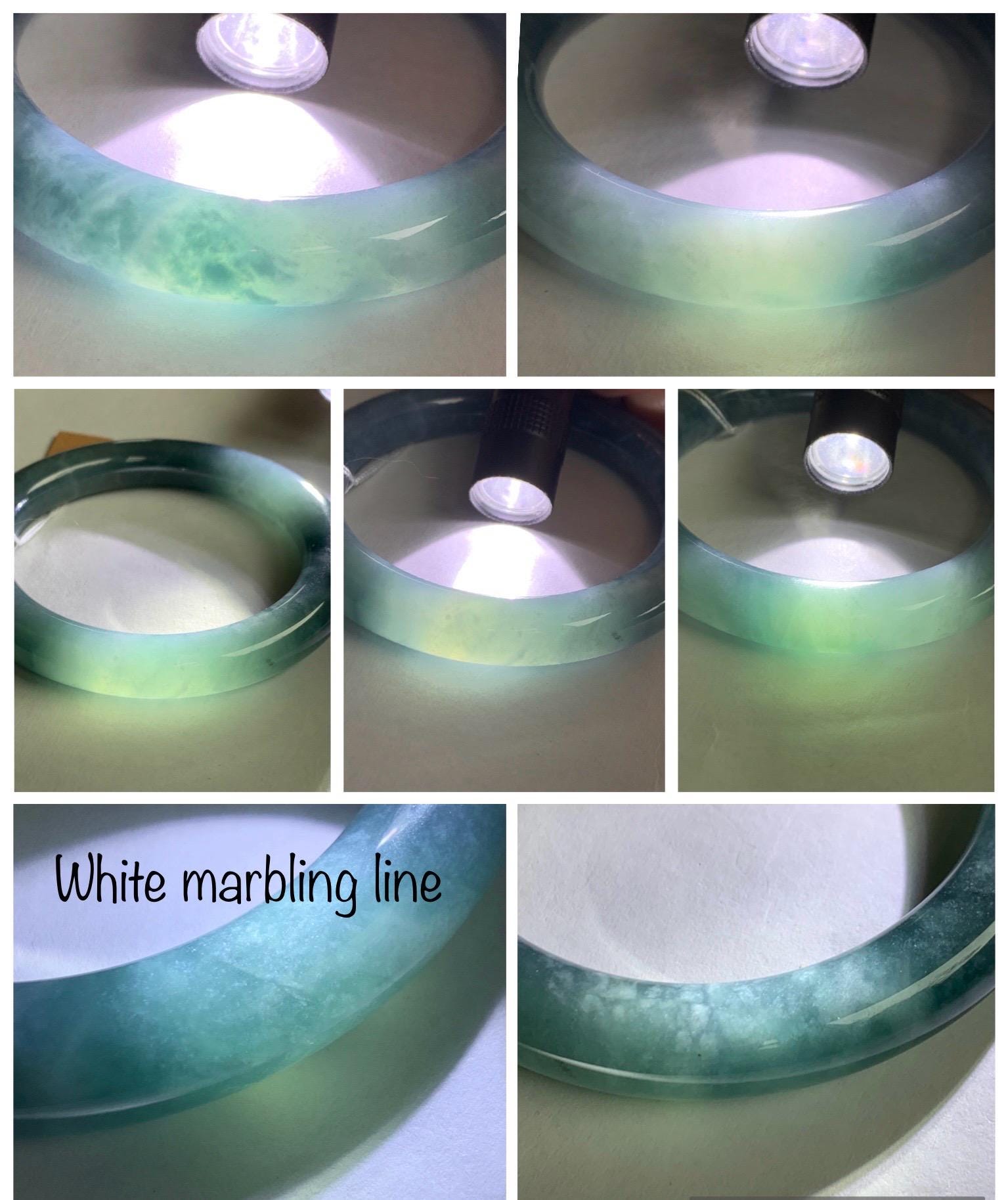 Certified Natural Grade A Guatemalan Icy Translucent Dusty Blueberry Blue Jade Jadeite Wide Bangle Bracelet 55.9mm 6.9” 天然冰危蓝莓紫翡翠粗圆条手镯 470