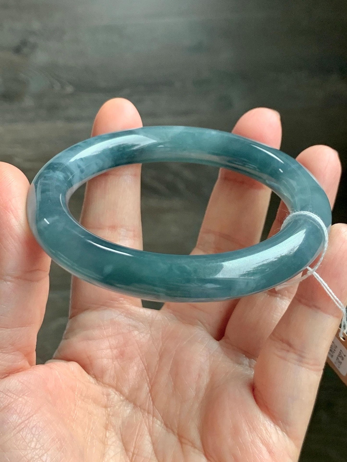 Certified Natural Grade A Guatemalan Icy Translucent Dusty Blueberry Blue Jade Jadeite Wide Bangle Bracelet 55.9mm 6.9” 天然冰危蓝莓紫翡翠粗圆条手镯 470