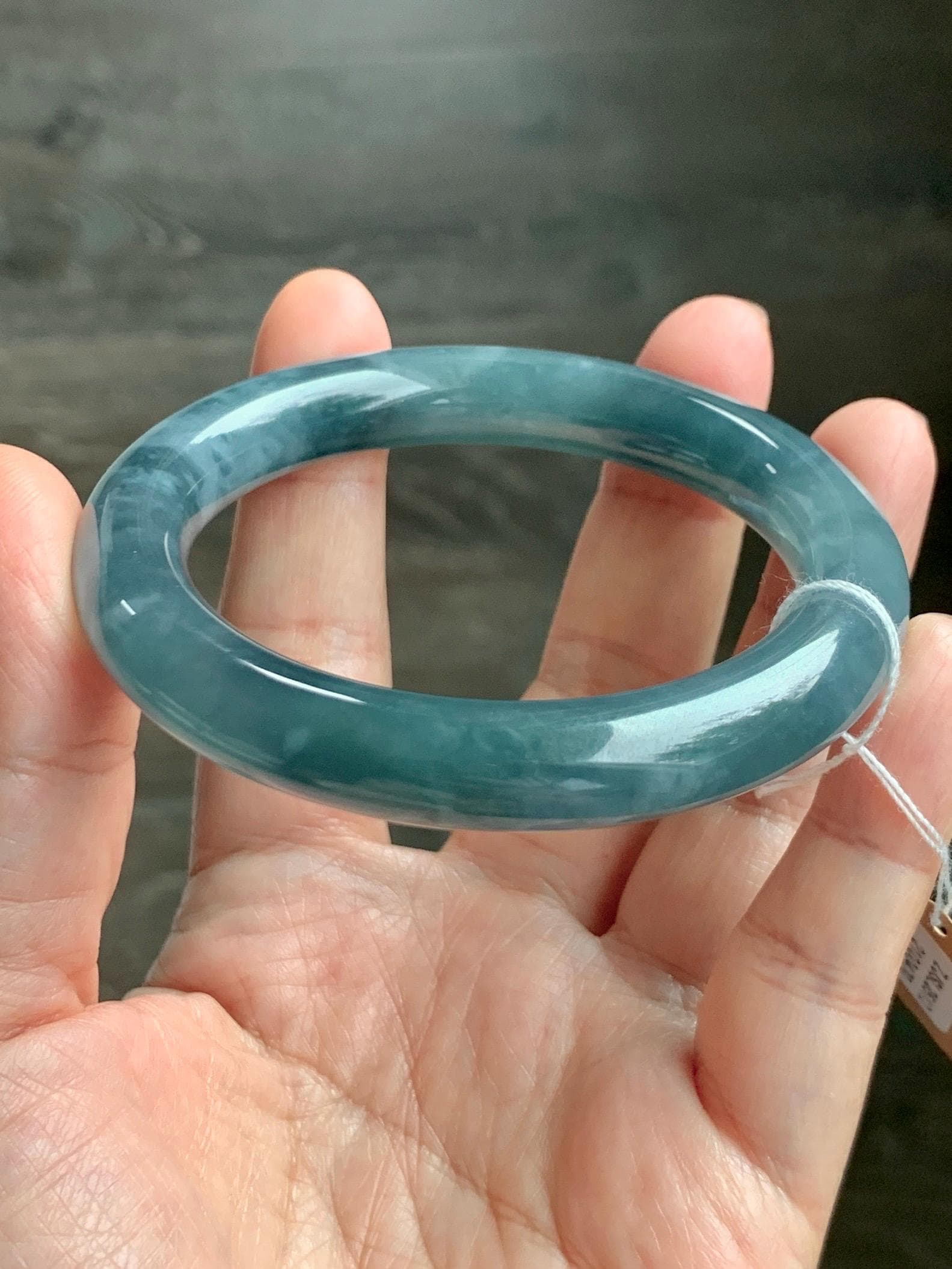 Certified Natural Grade A Guatemalan Icy Translucent Dusty Blueberry Blue Jade Jadeite Wide Bangle Bracelet 55.9mm 6.9” 天然冰危蓝莓紫翡翠粗圆条手镯 470