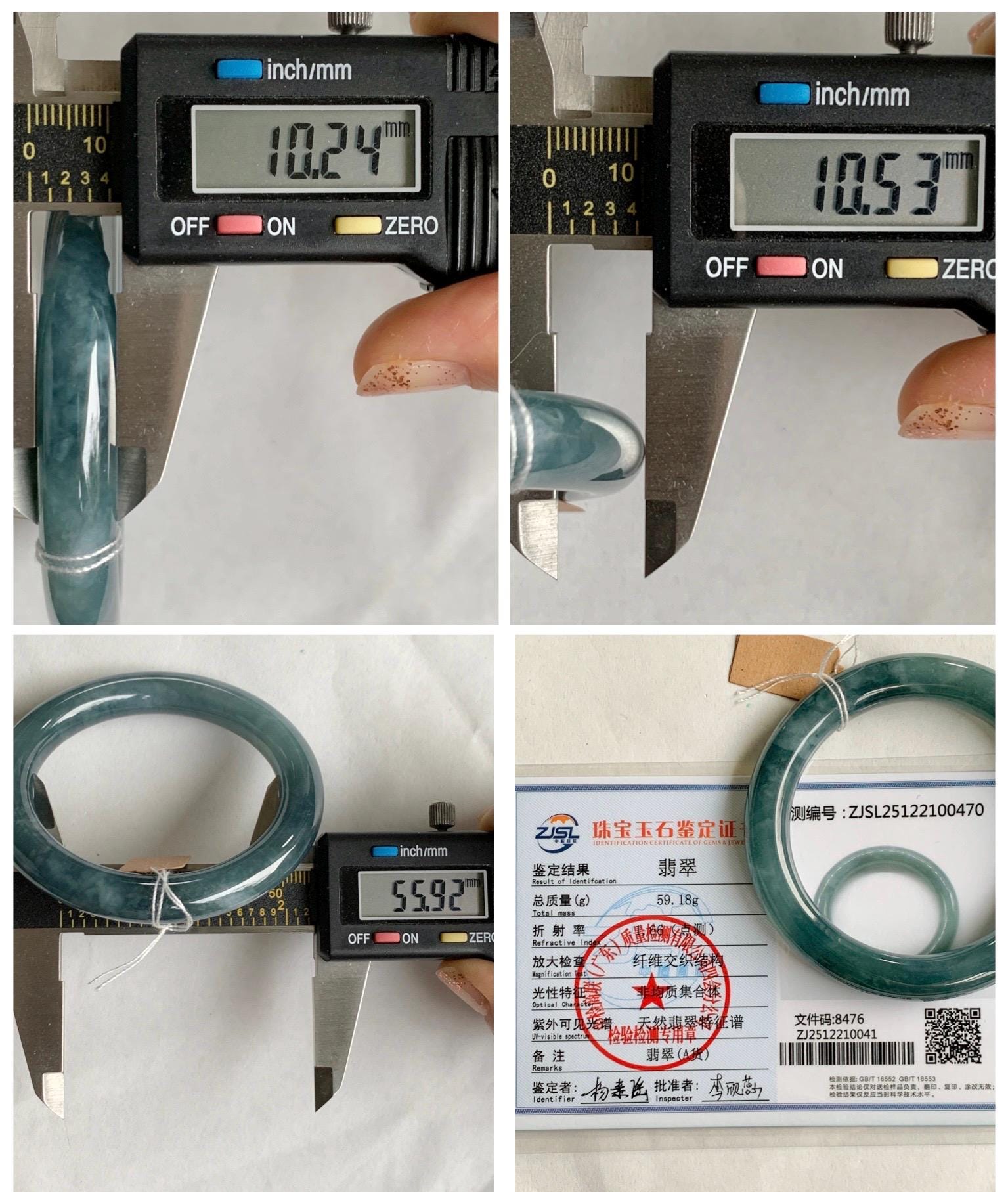 Certified Natural Grade A Guatemalan Icy Translucent Dusty Blueberry Blue Jade Jadeite Wide Bangle Bracelet 55.9mm 6.9” 天然冰危蓝莓紫翡翠粗圆条手镯 470