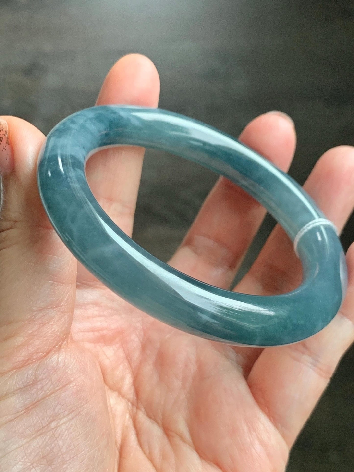 Certified Natural Grade A Guatemalan Icy Translucent Dusty Blueberry Blue Jade Jadeite Wide Bangle Bracelet 55.9mm 6.9” 天然冰危蓝莓紫翡翠粗圆条手镯 470