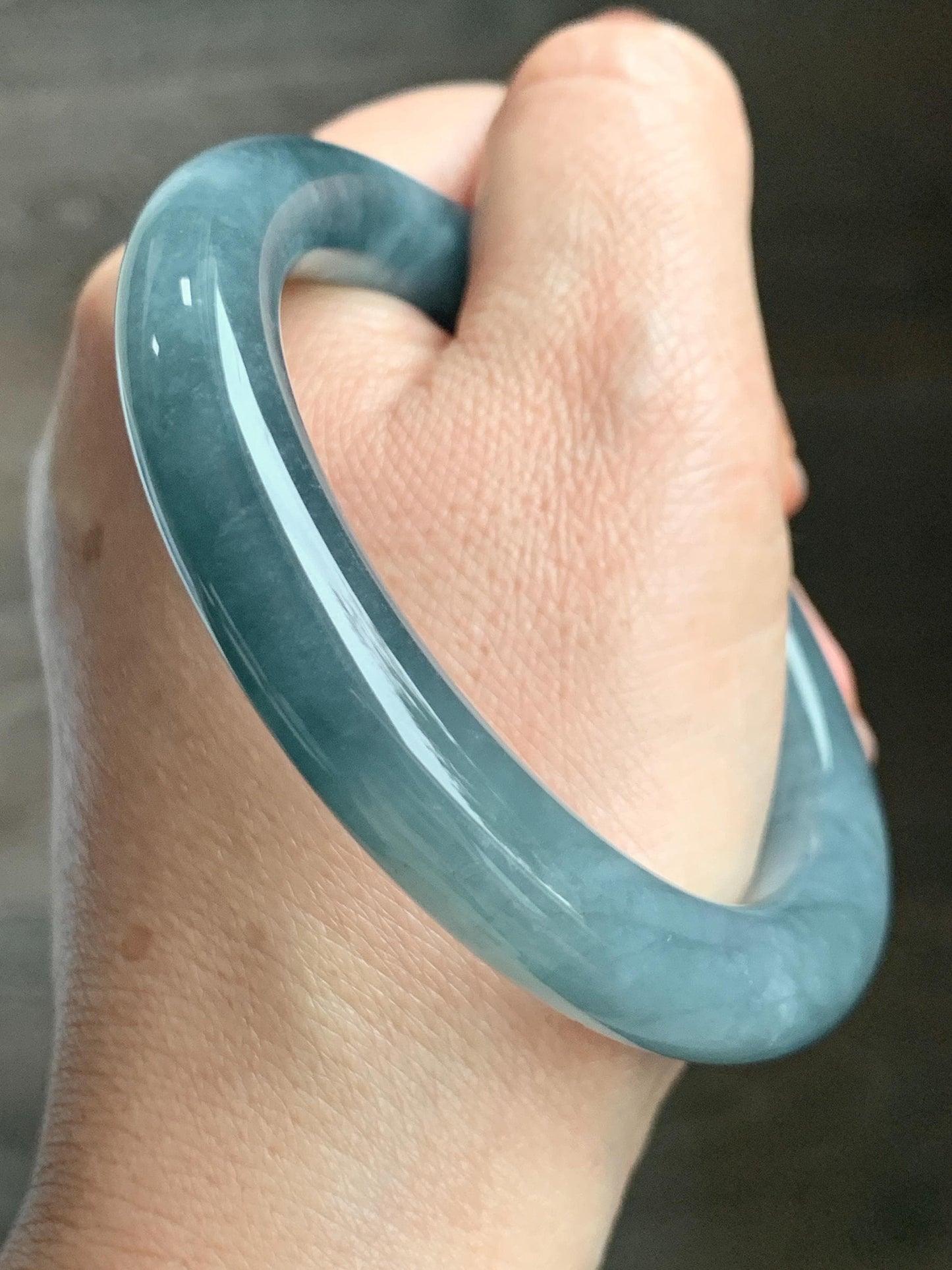 Certified Natural Grade A Guatemalan Icy Translucent Dusty Blueberry Blue Jade Jadeite Wide Bangle Bracelet 55.9mm 6.9” 天然冰危蓝莓紫翡翠粗圆条手镯 470
