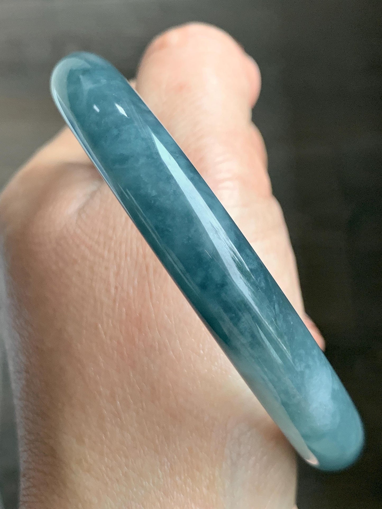 Certified Natural Grade A Guatemalan Icy Translucent Dusty Blueberry Blue Jade Jadeite Wide Bangle Bracelet 55.9mm 6.9” 天然冰危蓝莓紫翡翠粗圆条手镯 470