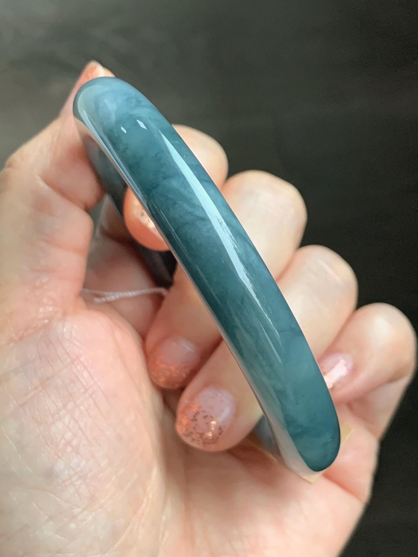 Certified Natural Grade A Guatemalan Icy Translucent Dusty Blueberry Blue Jade Jadeite Wide Bangle Bracelet 56.7mm 7” 天然冰危蓝莓紫翡翠粗圆条手镯 469