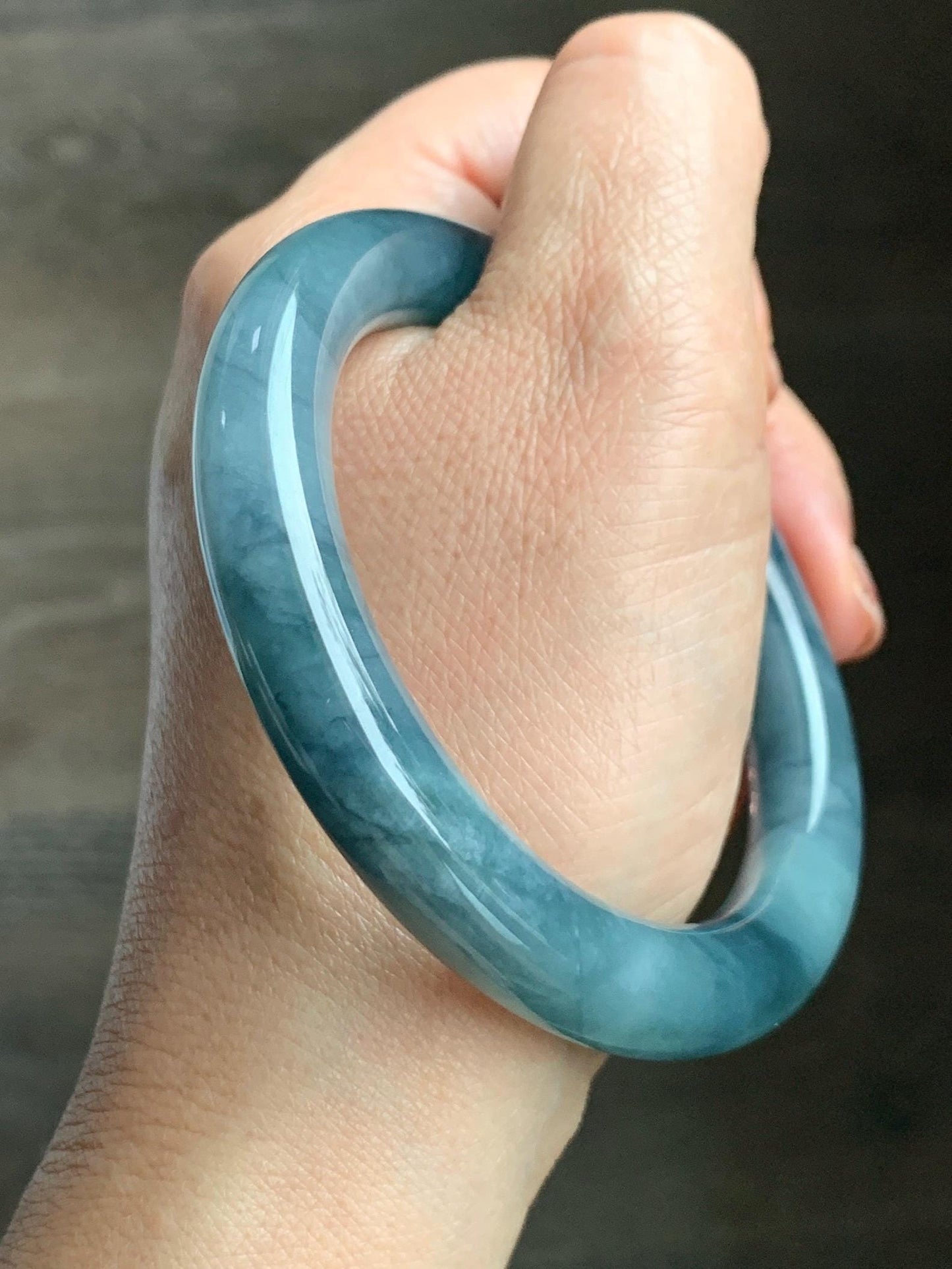 Certified Natural Grade A Guatemalan Icy Translucent Dusty Blueberry Blue Jade Jadeite Wide Bangle Bracelet 56.7mm 7” 天然冰危蓝莓紫翡翠粗圆条手镯 469