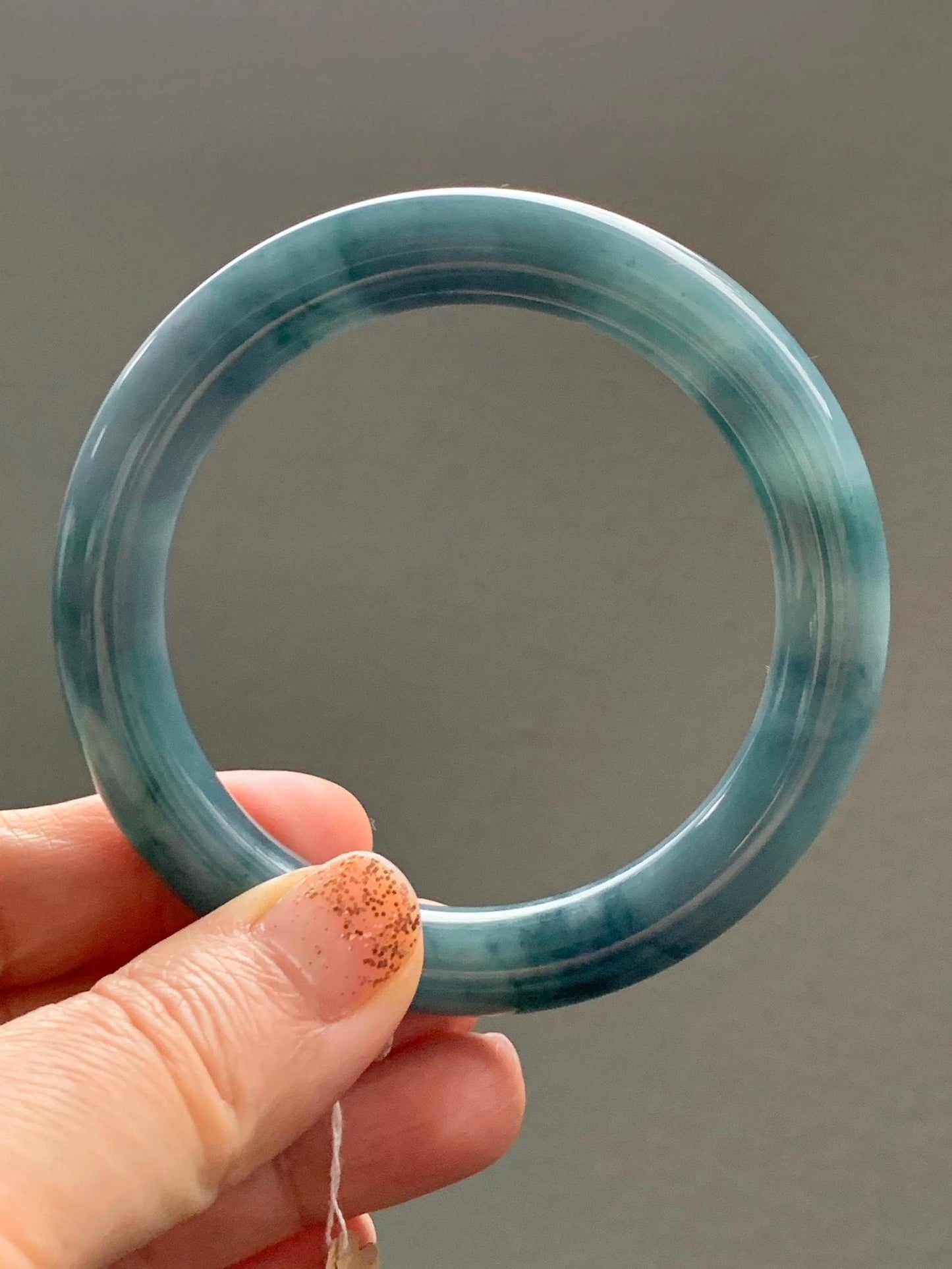 Certified Natural Grade A Guatemalan Icy Translucent Dusty Blueberry Blue Jade Jadeite Wide Bangle Bracelet 56.7mm 7” 天然冰危蓝莓紫翡翠粗圆条手镯 469