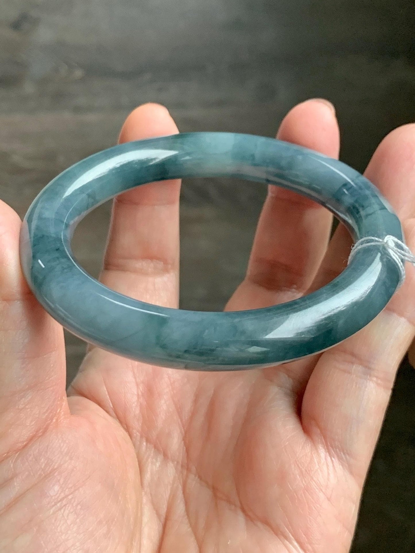 Certified Natural Grade A Guatemalan Icy Translucent Dusty Blueberry Blue Jade Jadeite Wide Bangle Bracelet 56.7mm 7” 天然冰危蓝莓紫翡翠粗圆条手镯 469