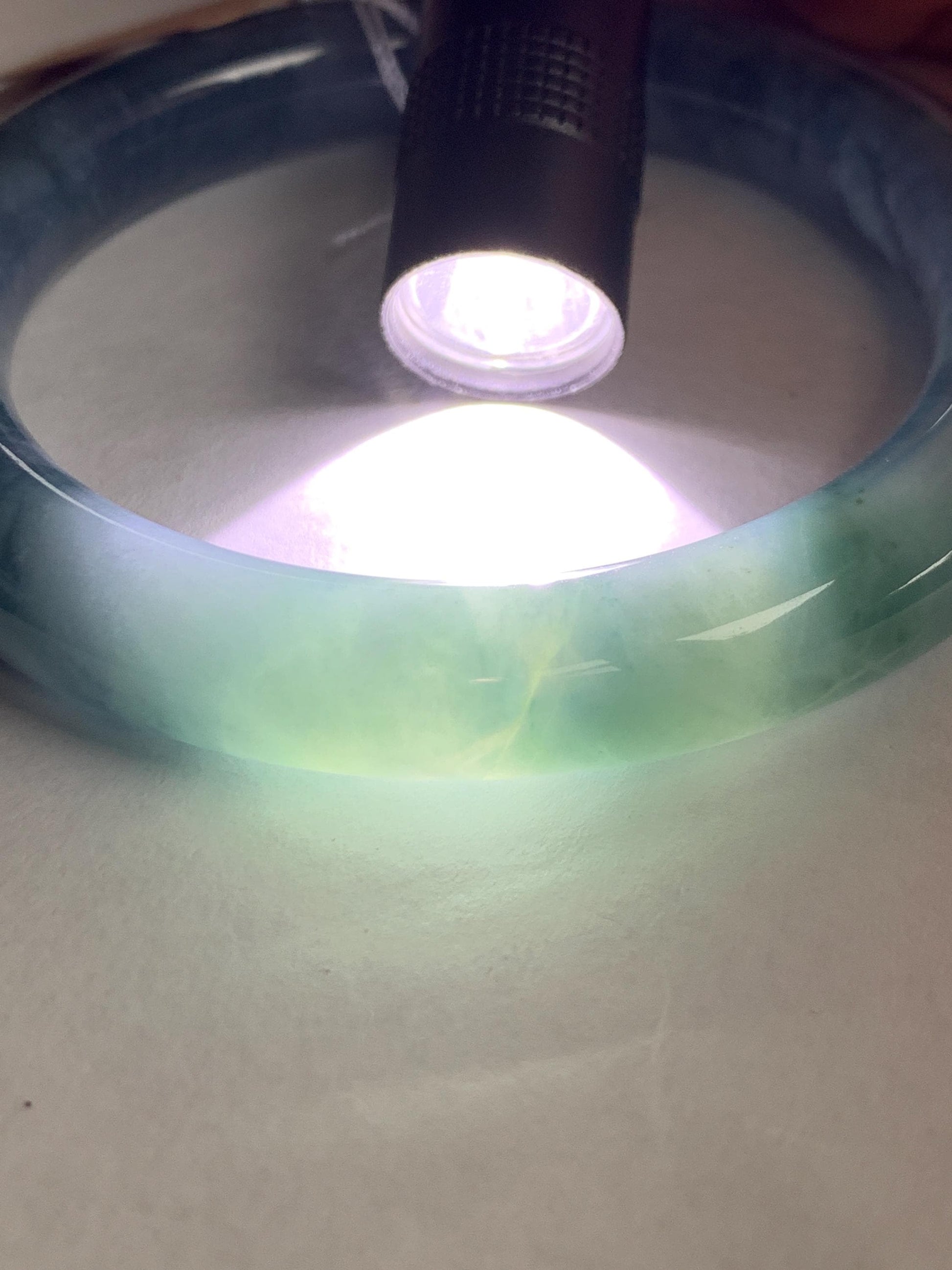 Certified Natural Grade A Guatemalan Icy Translucent Dusty Blueberry Blue Jade Jadeite Wide Bangle Bracelet 56.7mm 7” 天然冰危蓝莓紫翡翠粗圆条手镯 469