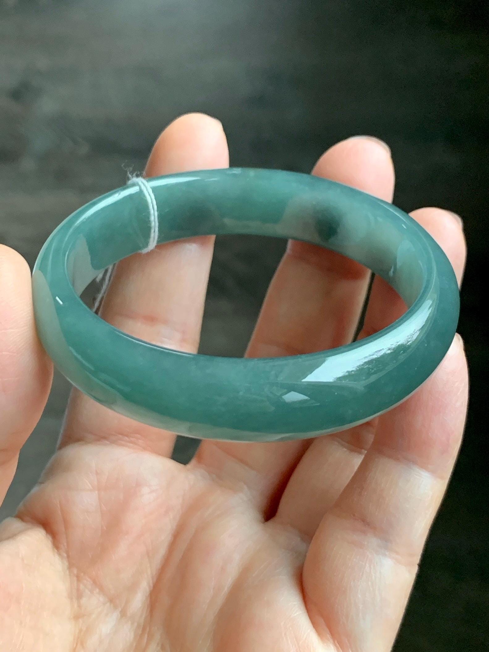 Certified Natural Grade A Guatemalan Icy Translucent Dusty Teal Green Jade Jadeite Wide Bangle 52.5mm 6.5” 38.45g 天然冰危蓝绿翡翠正圈宽版手镯 457