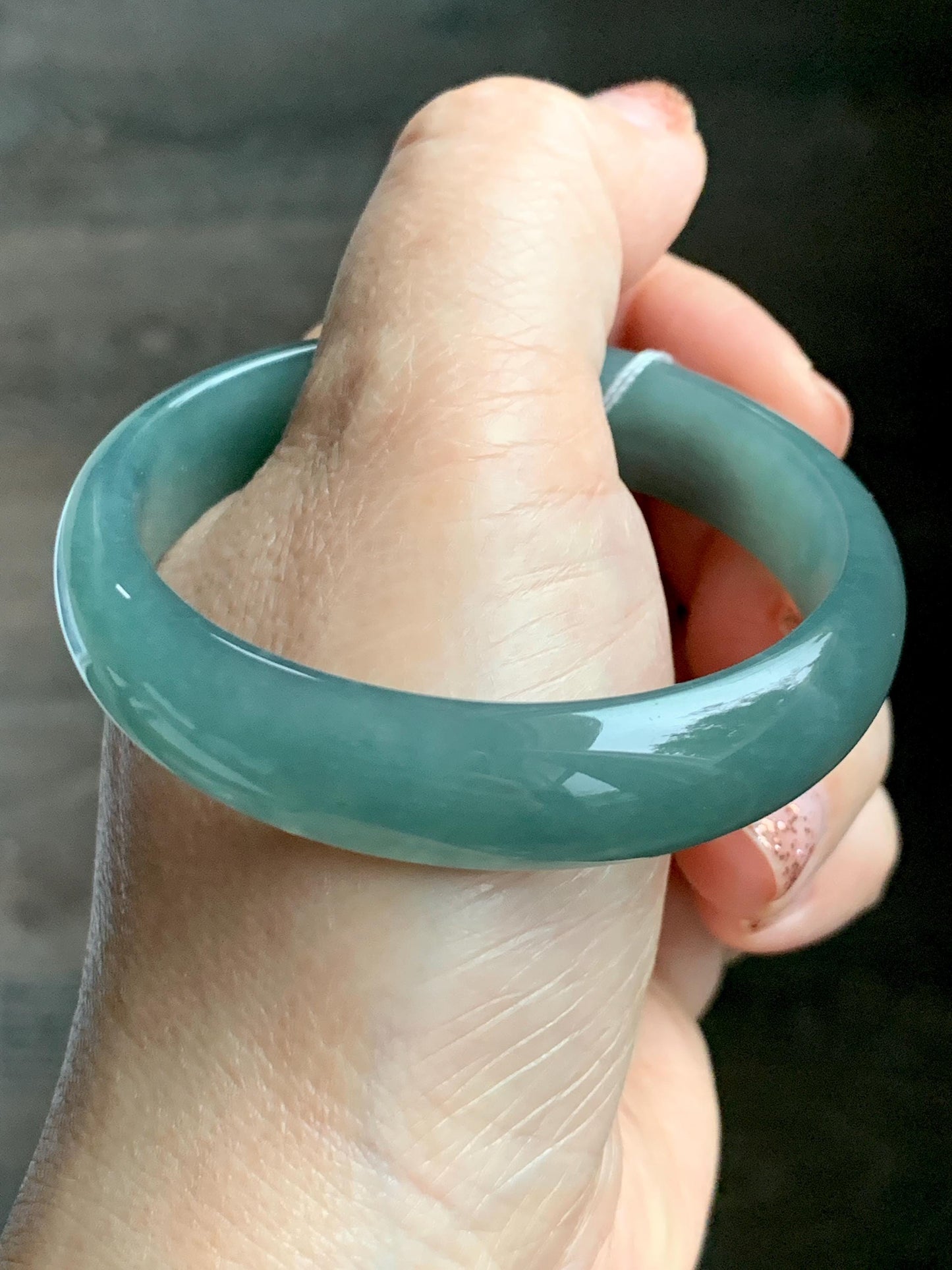 Certified Natural Grade A Guatemalan Icy Translucent Dusty Teal Green Jade Jadeite Wide Bangle 52.5mm 6.5” 38.45g 天然冰危蓝绿翡翠正圈宽版手镯 457