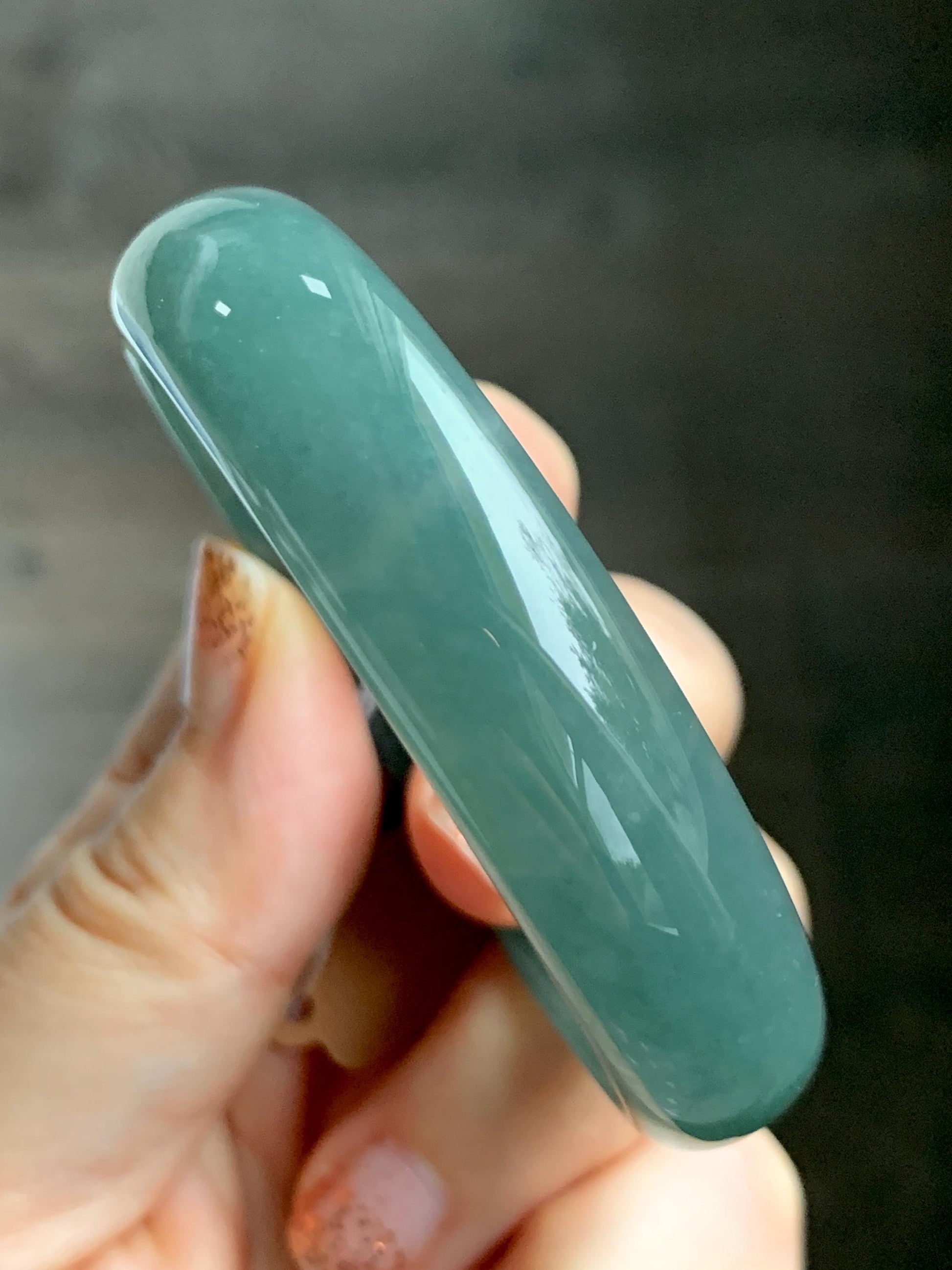 Certified Natural Grade A Guatemalan Icy Translucent Dusty Teal Green Jade Jadeite Wide Bangle 52.5mm 6.5” 38.45g 天然冰危蓝绿翡翠正圈宽版手镯 457
