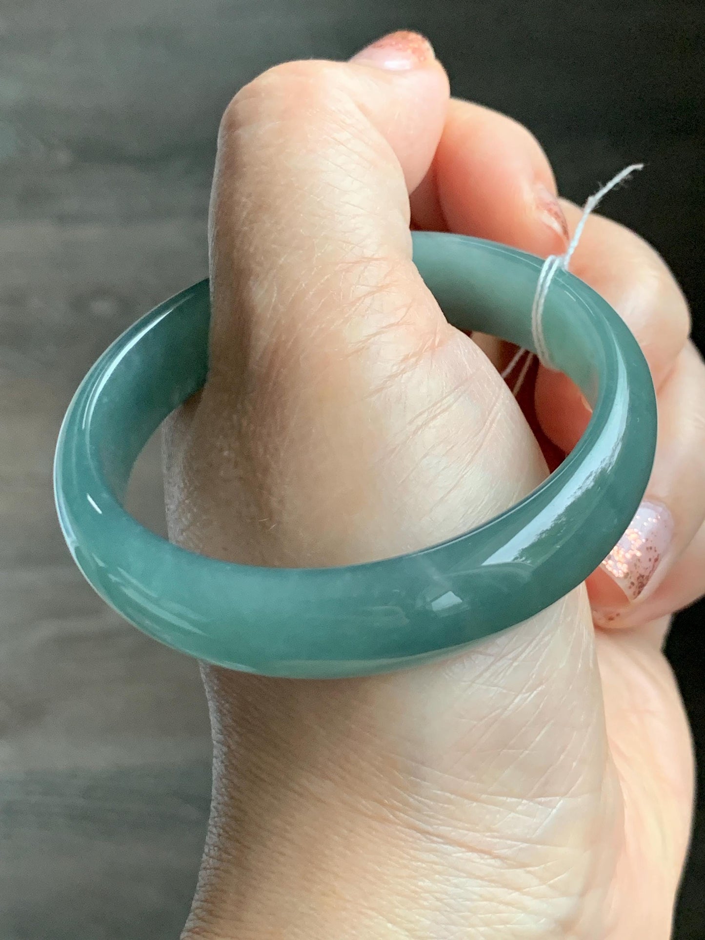 Certified Natural Grade A Guatemalan Icy Translucent Dusty Teal Green Jade Jadeite Wide Bangle 52.5mm 6.5” 38.45g 天然冰危蓝绿翡翠正圈宽版手镯 457