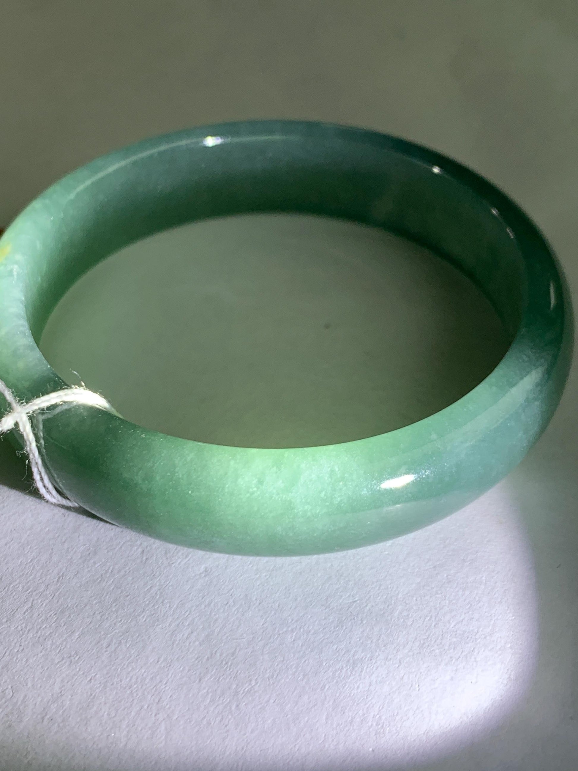 Certified Natural Grade A Guatemalan Icy Translucent Dusty Teal Green Jade Jadeite Wide Bangle 52.5mm 6.5” 38.45g 天然冰危蓝绿翡翠正圈宽版手镯 457