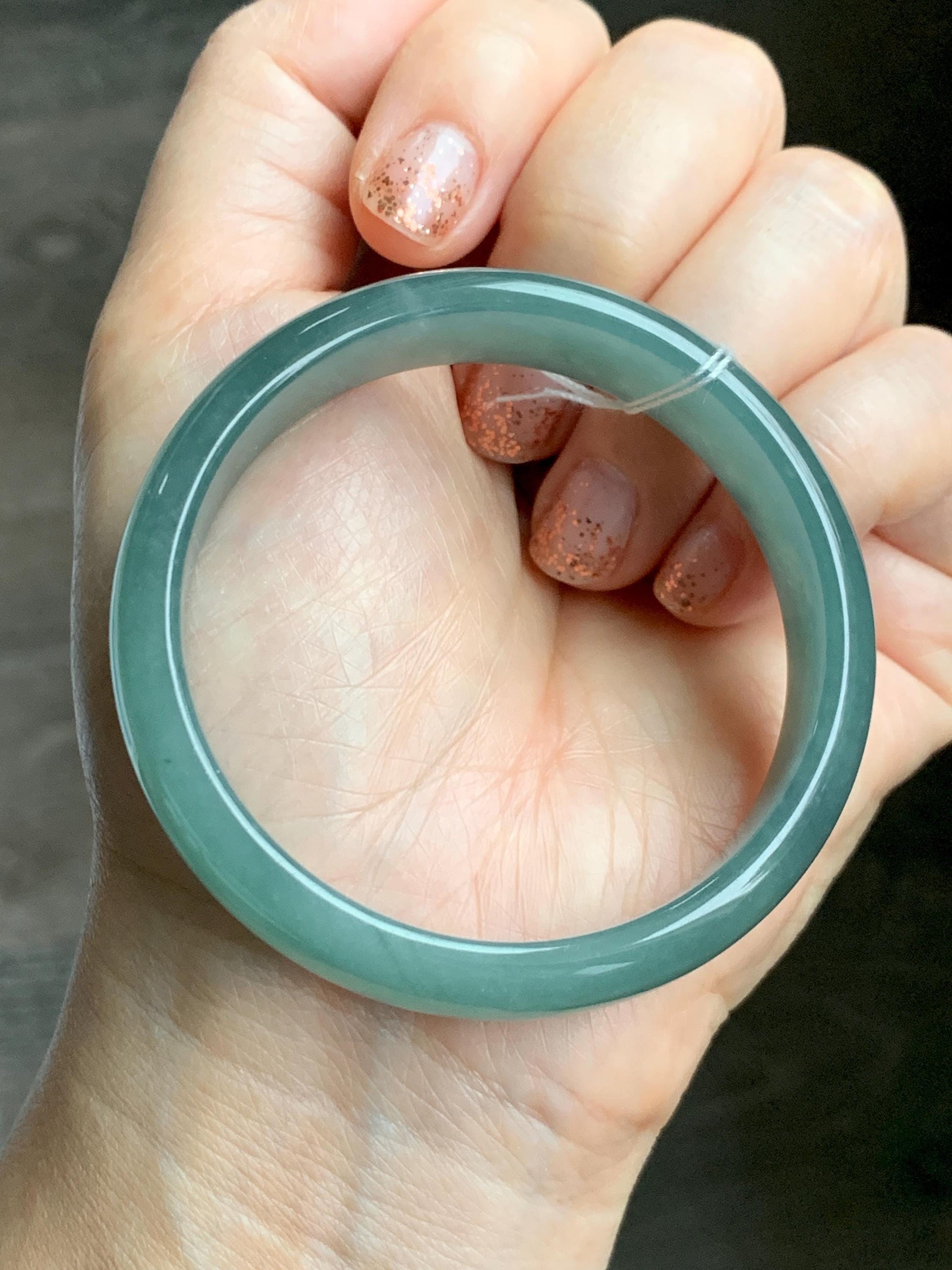 Certified Natural Grade A Guatemalan Icy Translucent Dusty Teal Green Jade Jadeite Wide Bangle 52.5mm 6.5” 38.45g 天然冰危蓝绿翡翠正圈宽版手镯 457
