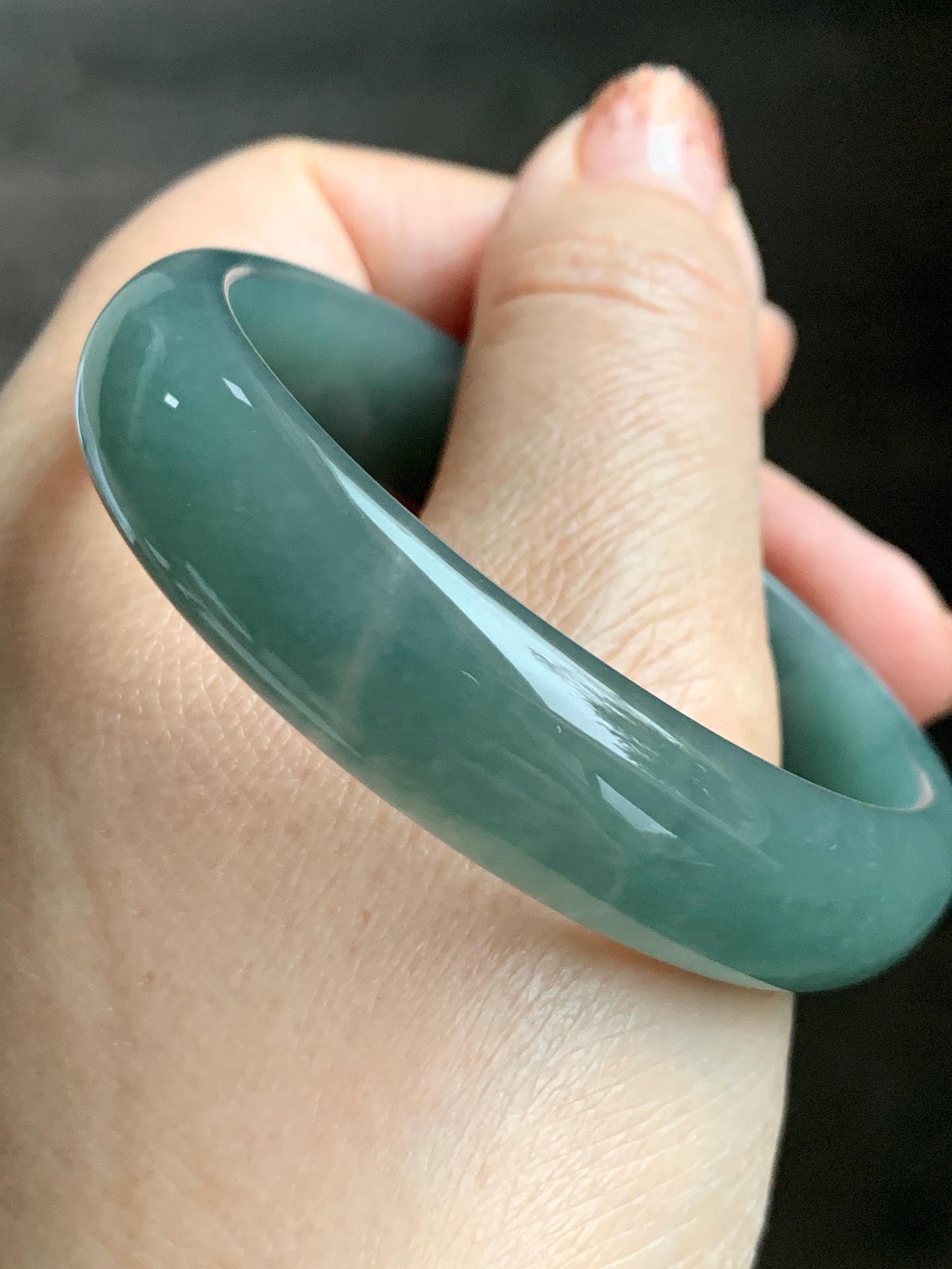 Certified Natural Grade A Guatemalan Icy Translucent Dusty Teal Green Jade Jadeite Wide Bangle 52.5mm 6.5” 38.45g 天然冰危蓝绿翡翠正圈宽版手镯 457
