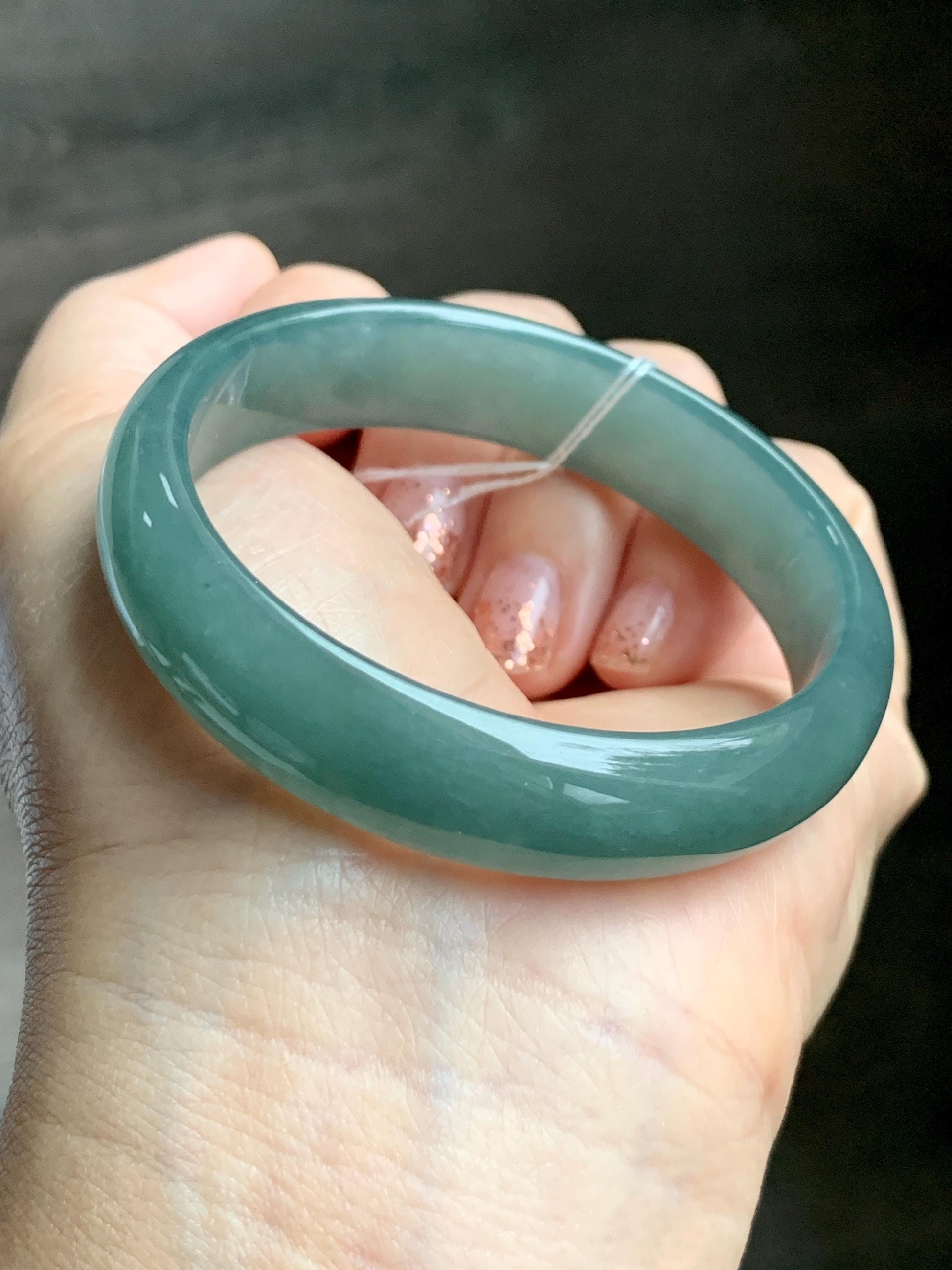 Certified Natural Grade A Guatemalan Icy Translucent Dusty Teal Green Jade Jadeite Wide Bangle 52.5mm 6.5” 38.45g 天然冰危蓝绿翡翠正圈宽版手镯 457