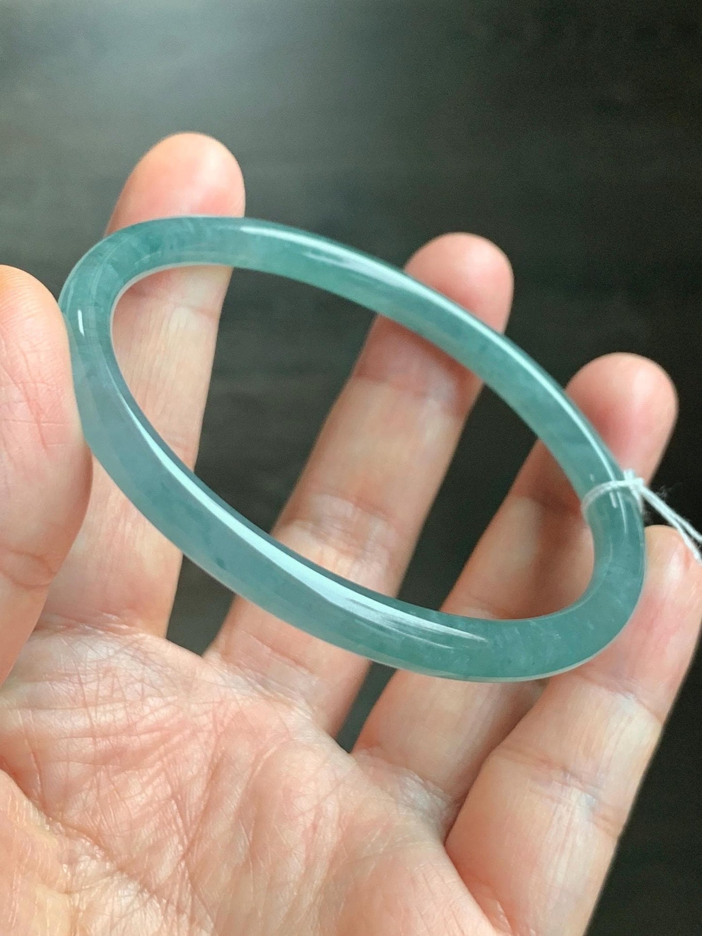 Certified Natural Grade A Guatemalan Icy Translucent Dusty Teal Green Jade Jadeite Slim Bangle 59.3mm 7.33” 18.8g 天然冰危晴蓝翡翠细圆条手镯 461