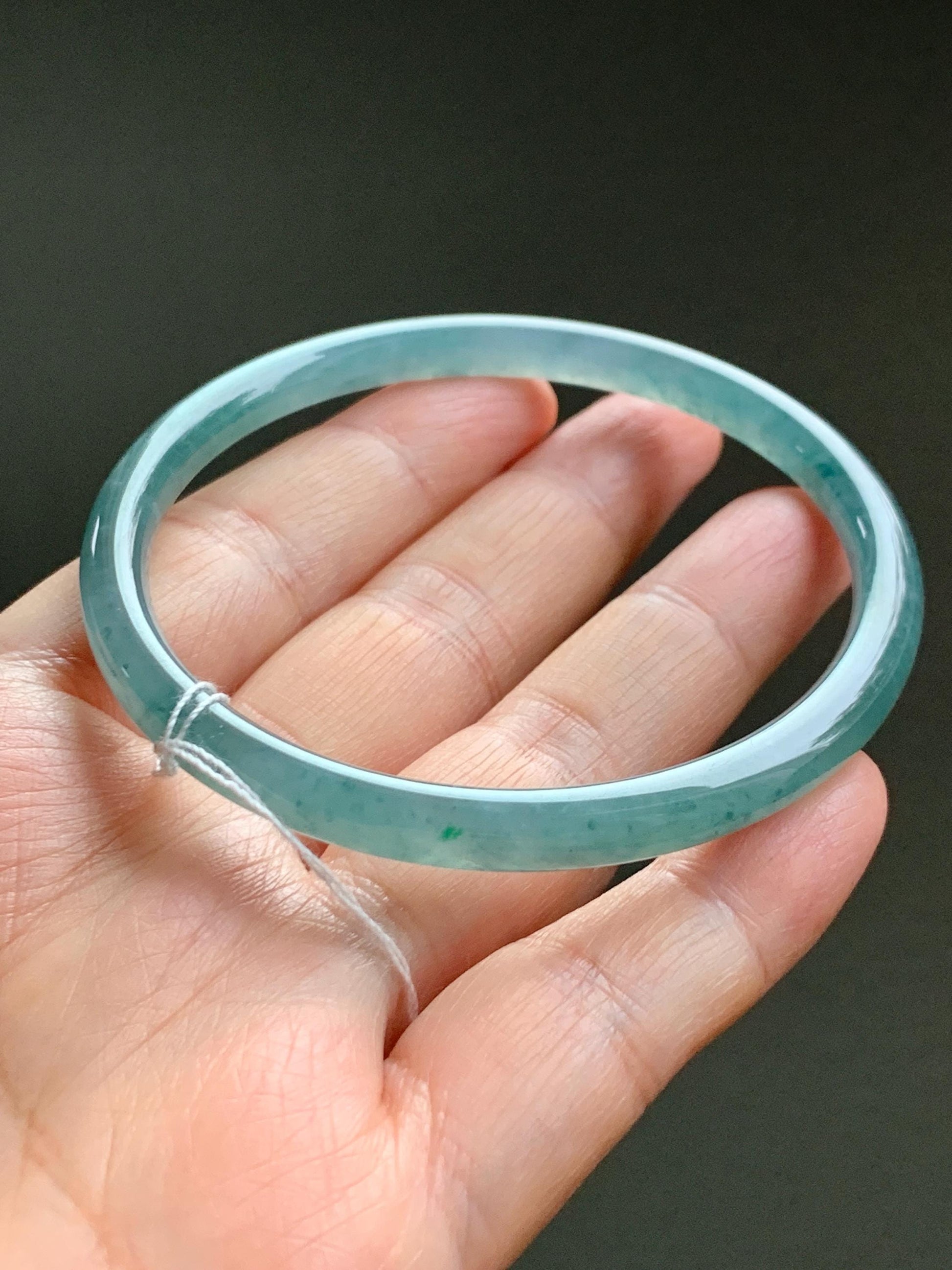 Certified Natural Grade A Guatemalan Icy Translucent Dusty Teal Green Jade Jadeite Slim Bangle 59.3mm 7.33” 18.8g 天然冰危晴蓝翡翠细圆条手镯 461