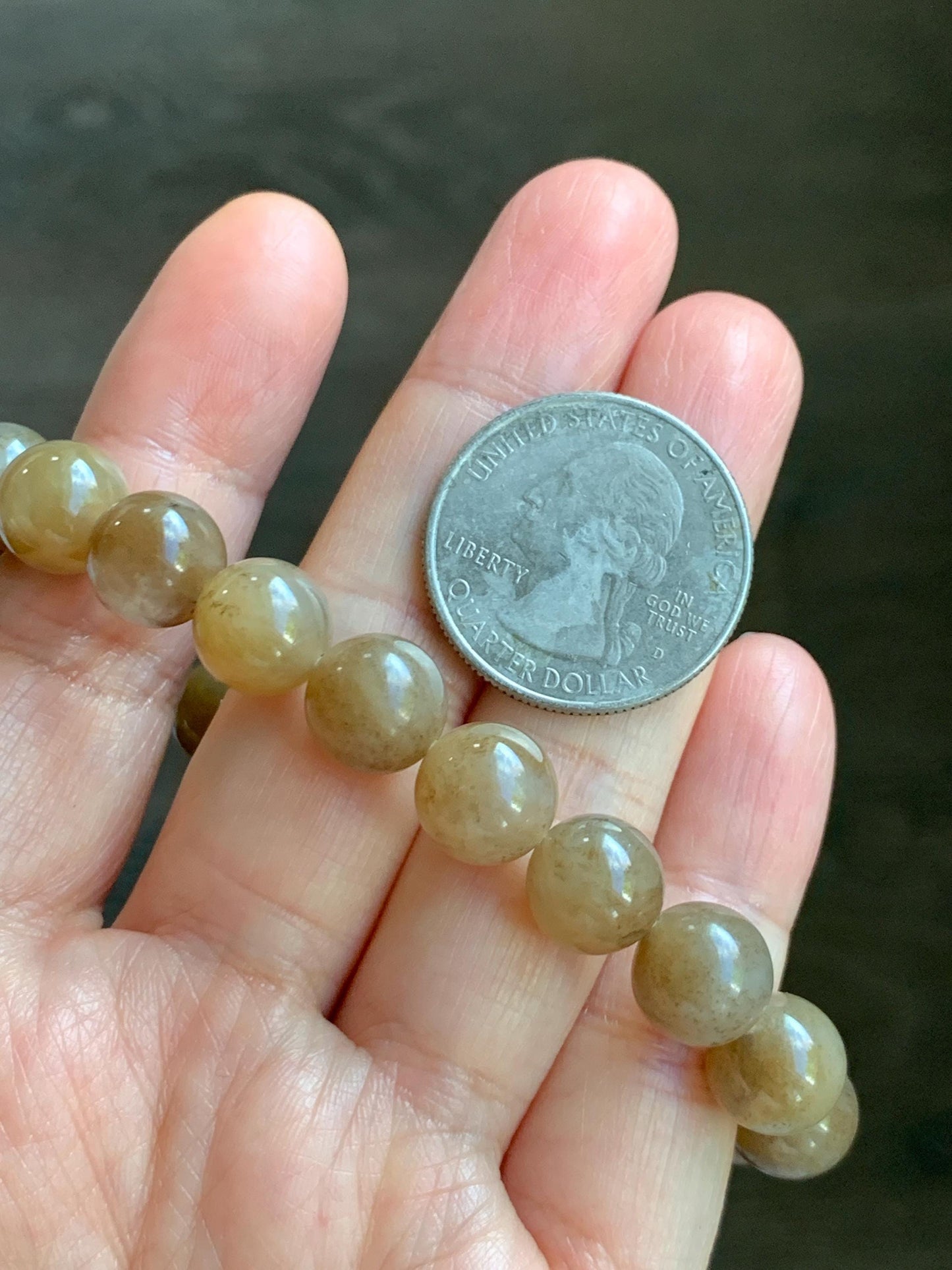 Natural Nephrite Jade Brown Sugar Translucent Large Round Beads Beaded Bracelet Stretchy 9.8mm 7.5" 29g 天然和田玉糖色圆珠手串 HTT240A