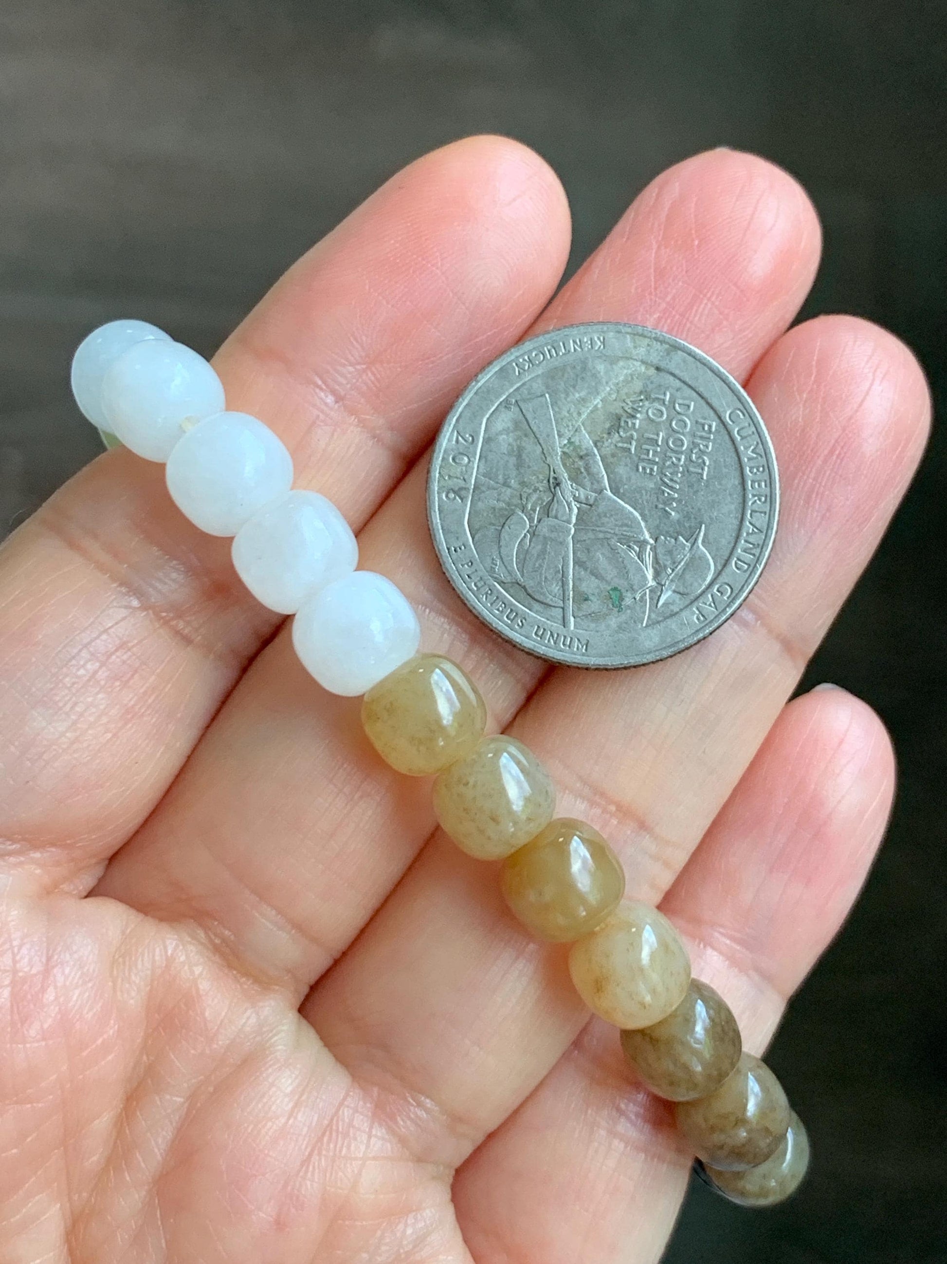 Natural Nephrite Jade Brown Sugar multicolored Translucent Drum Beads Beaded Bracelet Stretchy 6.75" 18g 天然和田玉糖色多宝鼓珠手串 HTT240B