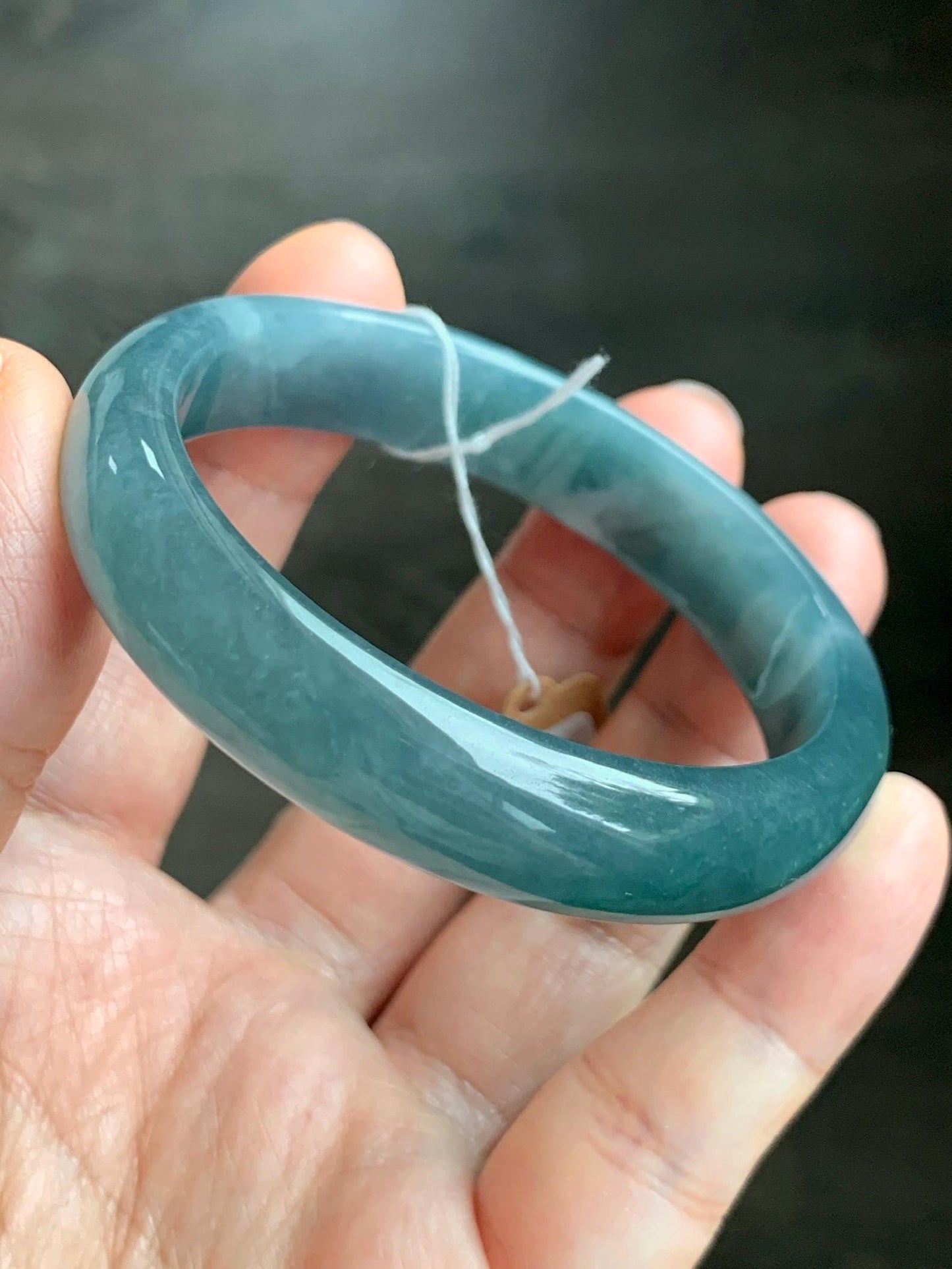 Certified Natural Grade A Guatemalan Icy Translucent Dusty Teal Blue Jade Jadeite Wide Bangle 52.7mm 6.5” 40.28g 天然冰危蓝翡翠正圈宽版手镯 455