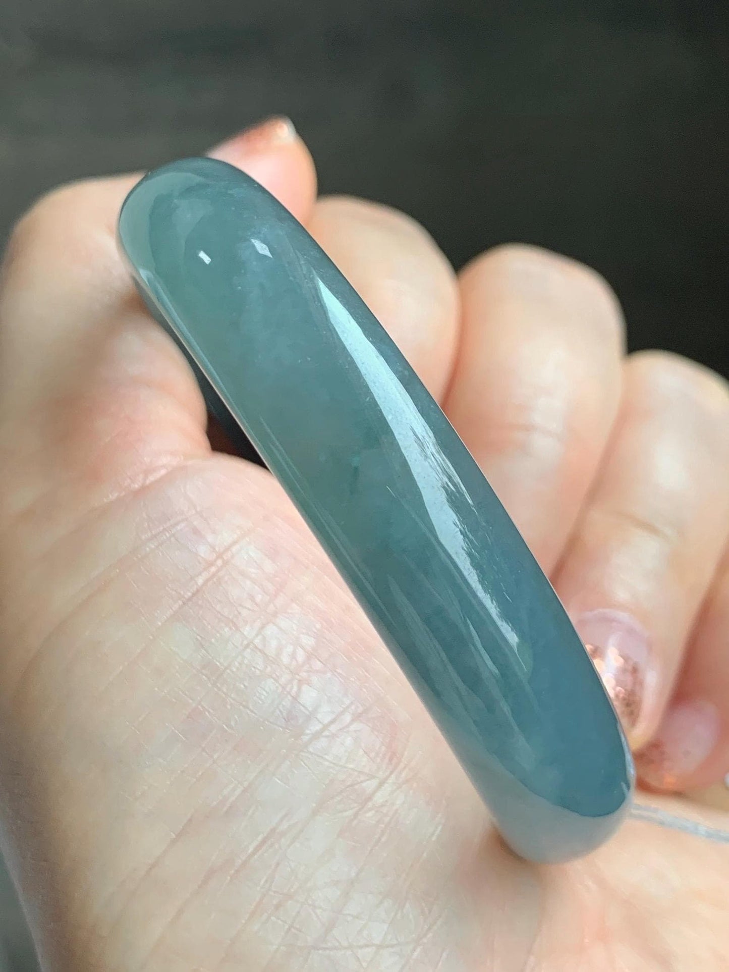 Certified Natural Grade A Guatemalan Icy Translucent Dusty Teal Blue Jade Jadeite Wide Bangle 52.7mm 6.5” 40.28g 天然冰危蓝翡翠正圈宽版手镯 455