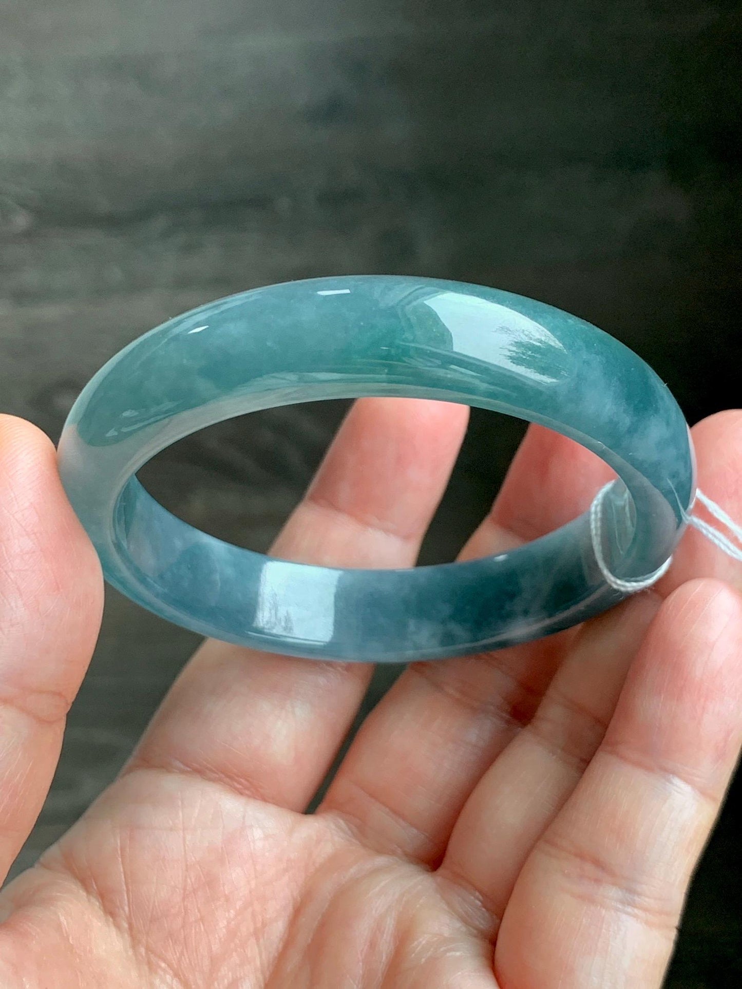 Certified Natural Grade A Guatemalan Icy Translucent Dusty Teal Blue Jade Jadeite Wide Bangle 52.7mm 6.5” 40.28g 天然冰危蓝翡翠正圈宽版手镯 455