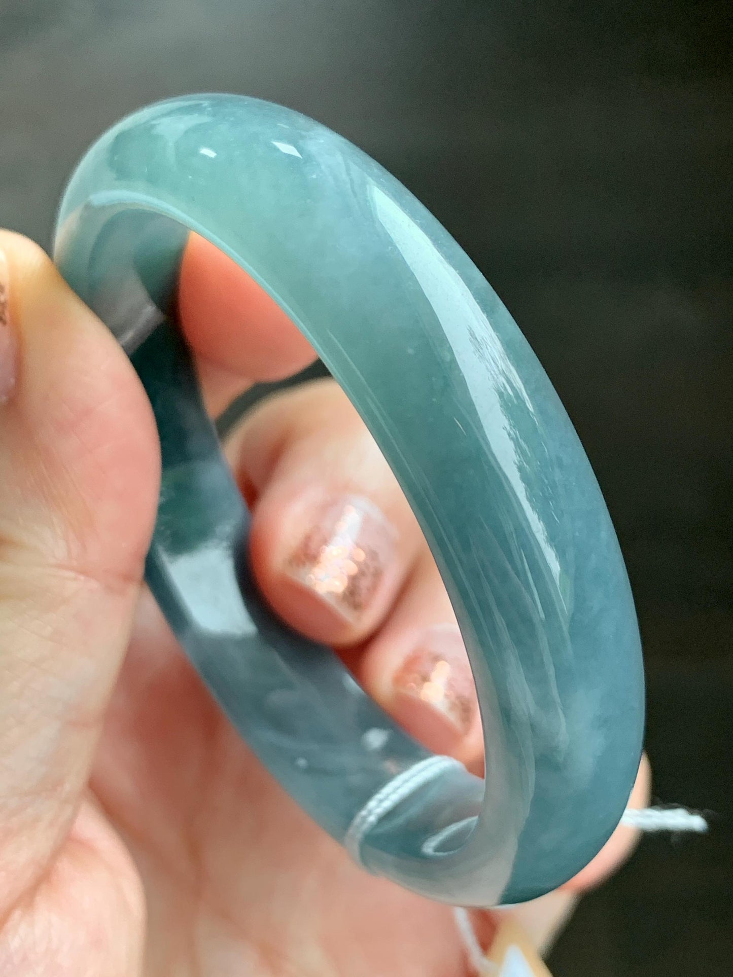 Certified Natural Grade A Guatemalan Icy Translucent Dusty Teal Blue Jade Jadeite Wide Bangle 52.7mm 6.5” 40.28g 天然冰危蓝翡翠正圈宽版手镯 455
