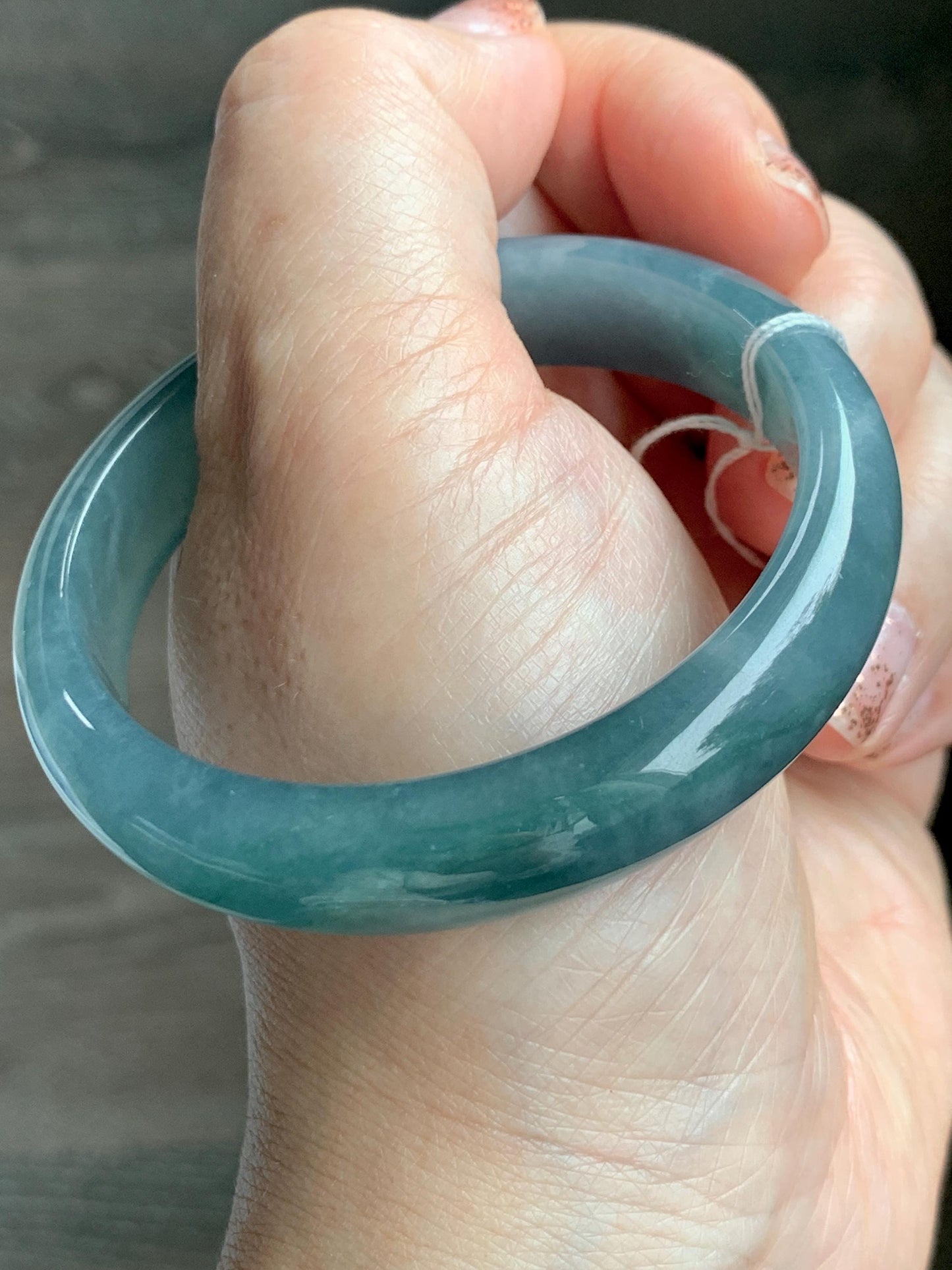 Certified Natural Grade A Guatemalan Icy Translucent Dusty Teal Blue Jade Jadeite Wide Bangle 52.7mm 6.5” 40.28g 天然冰危蓝翡翠正圈宽版手镯 455