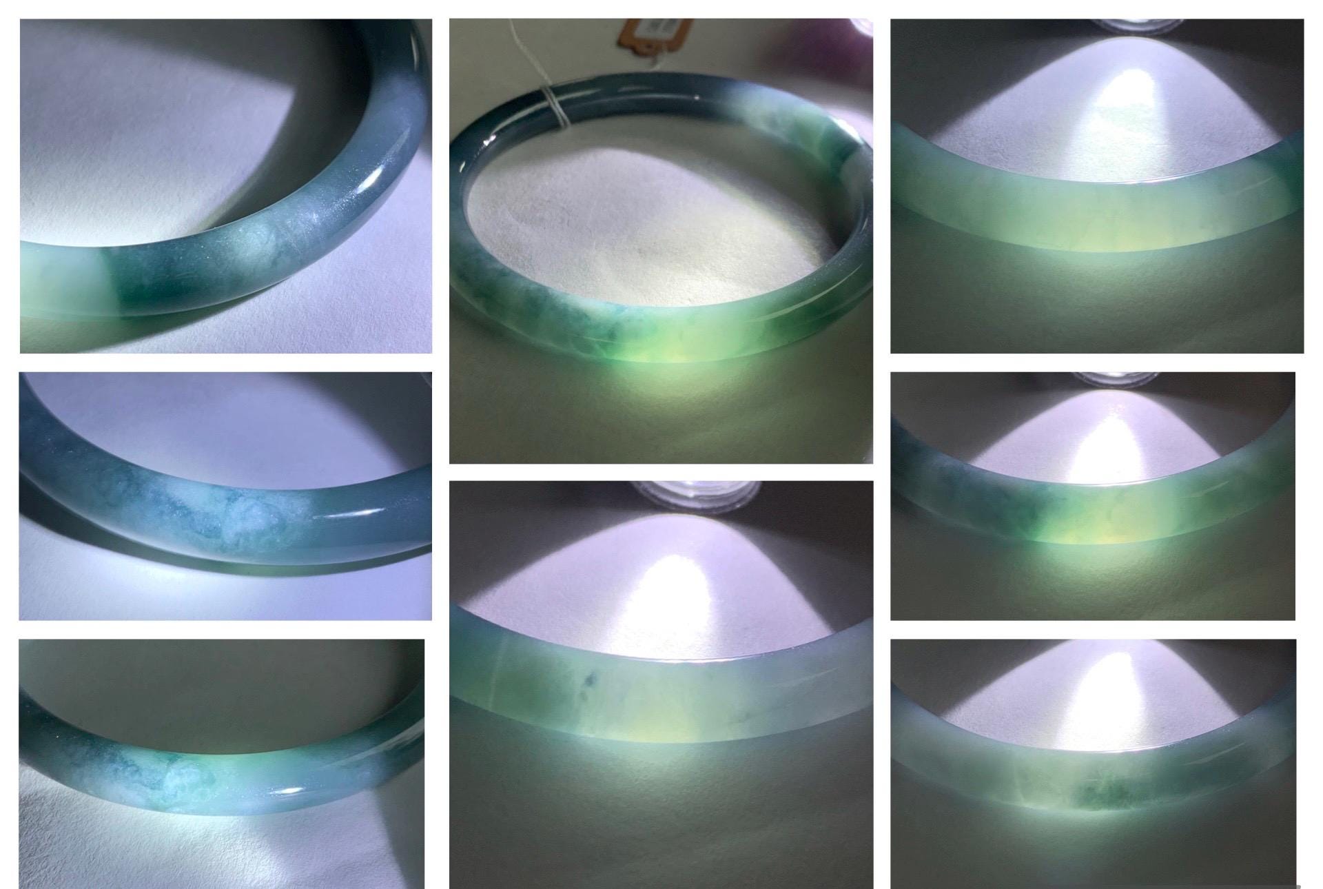 Certified Natural Grade A Guatemalan Icy Translucent Dusty Teal Blue Jade Jadeite Bangle 60.8mm 7.5” 29.6g 天然冰危蓝紫翡翠圆条手镯 471
