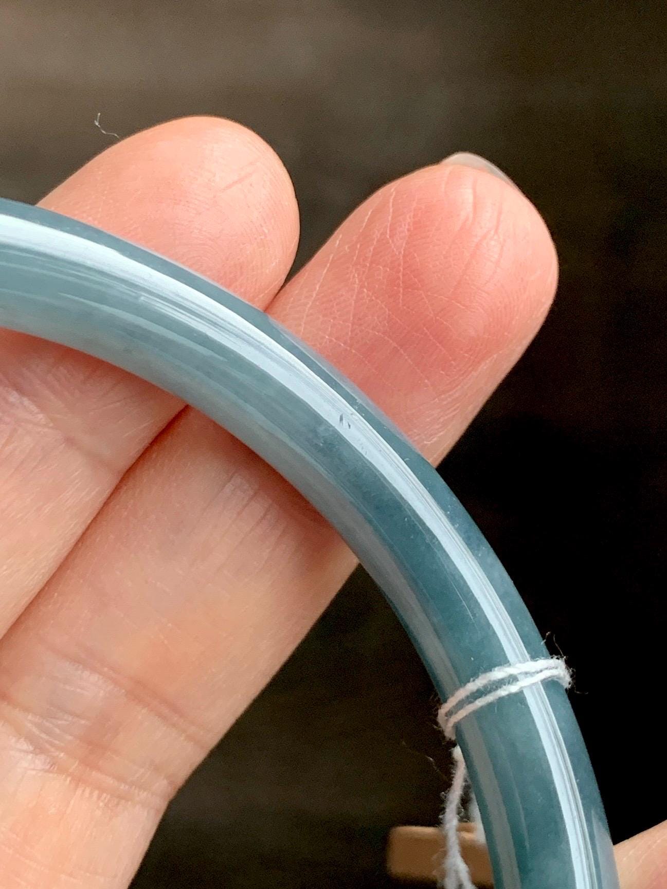 Certified Natural Grade A Guatemalan Icy Translucent Dusty Teal Blue Jade Jadeite Bangle 60.8mm 7.5” 29.6g 天然冰危蓝紫翡翠圆条手镯 471