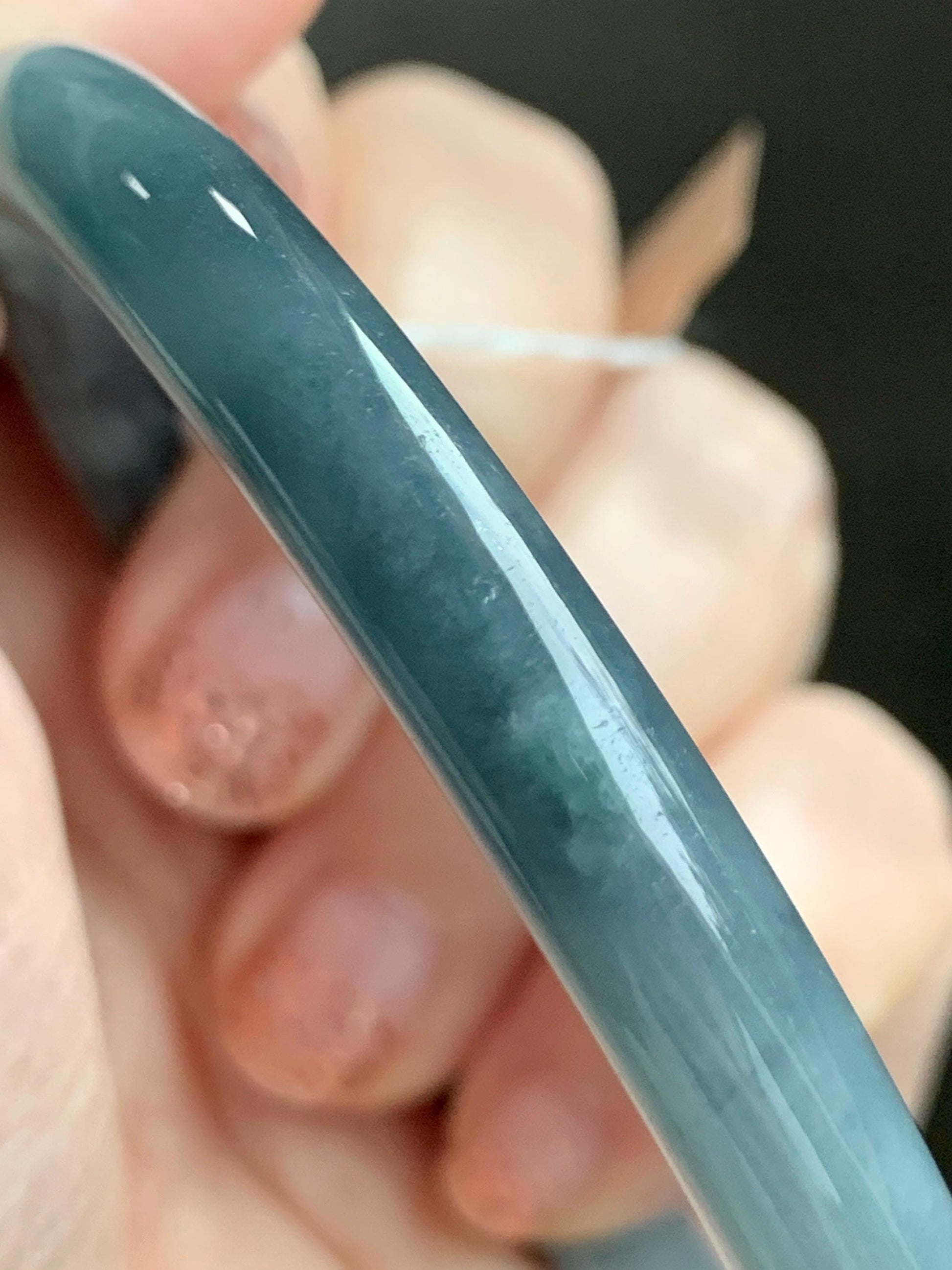 Certified Natural Grade A Guatemalan Icy Translucent Dusty Teal Blue Jade Jadeite Bangle 60.8mm 7.5” 29.6g 天然冰危蓝紫翡翠圆条手镯 471