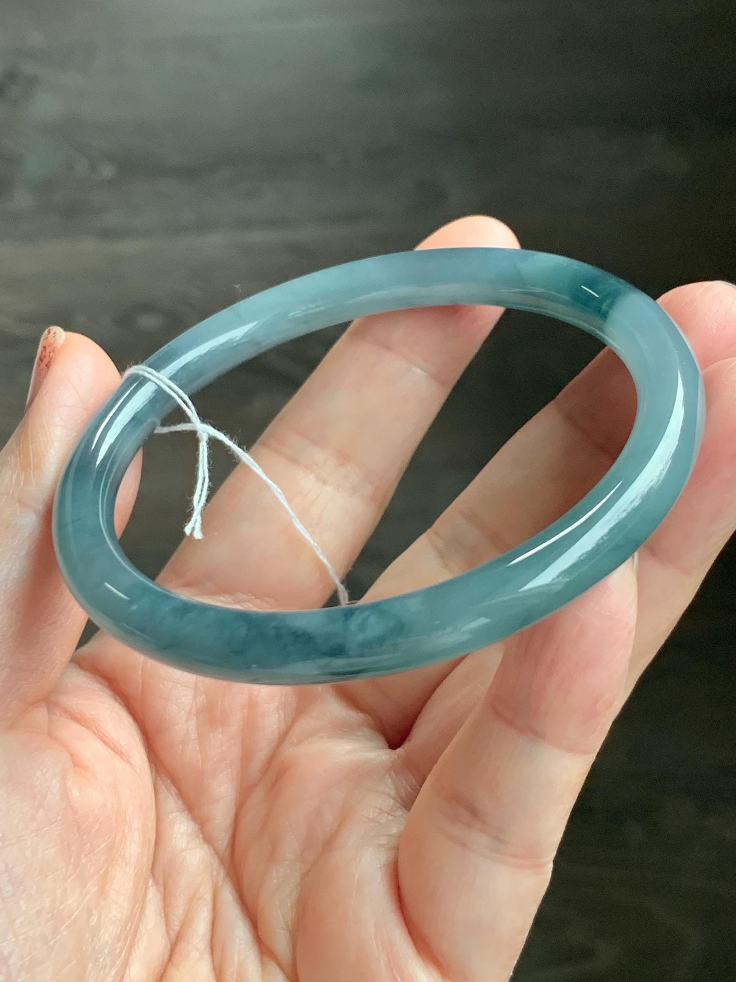Certified Natural Grade A Guatemalan Icy Translucent Dusty Teal Blue Jade Jadeite Bangle 60.8mm 7.5” 29.6g 天然冰危蓝紫翡翠圆条手镯 471
