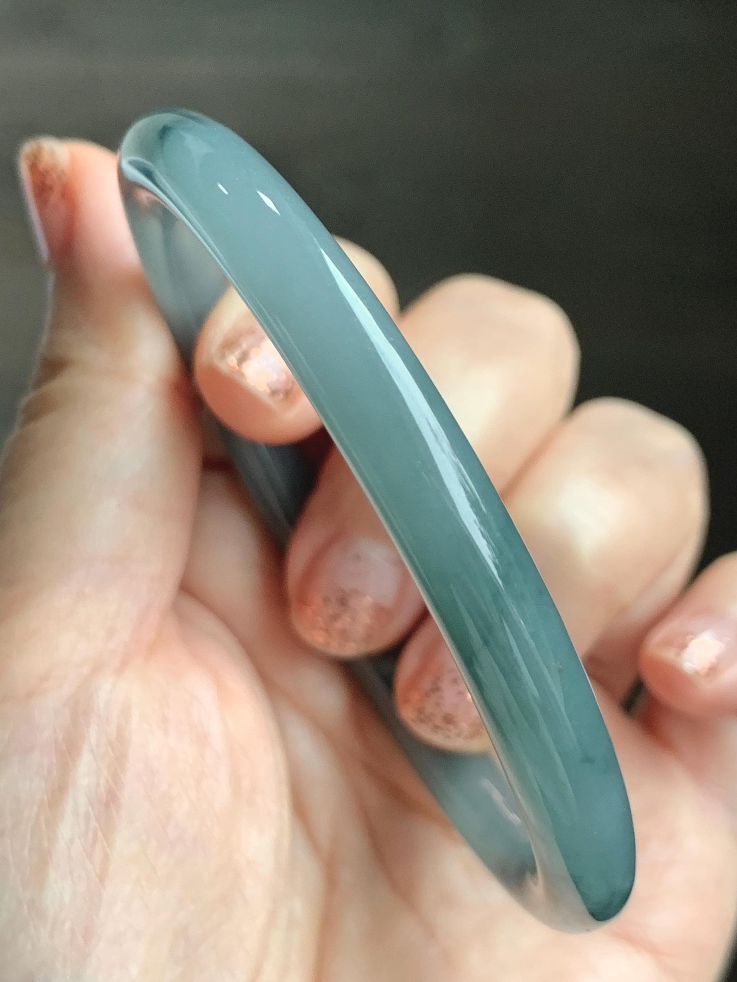 Certified Natural Grade A Guatemalan Icy Translucent Dusty Teal Blue Jade Jadeite Bangle 60.8mm 7.5” 29.6g 天然冰危蓝紫翡翠圆条手镯 471