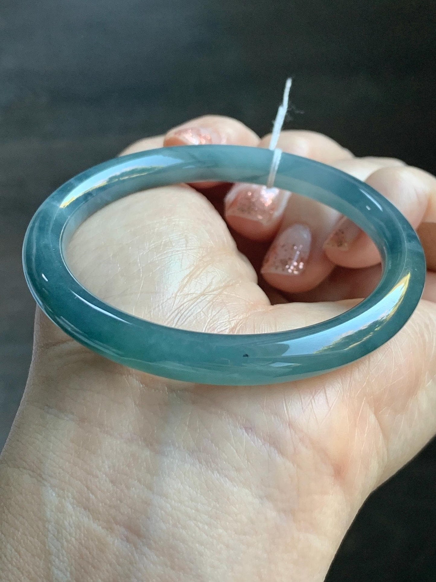 Certified Natural Grade A Guatemalan Icy Translucent Teal Blue Jade Jadeite Bangle 52.9mm 6.53” 25.8g 天然冰危蓝翡翠圆条手镯 451