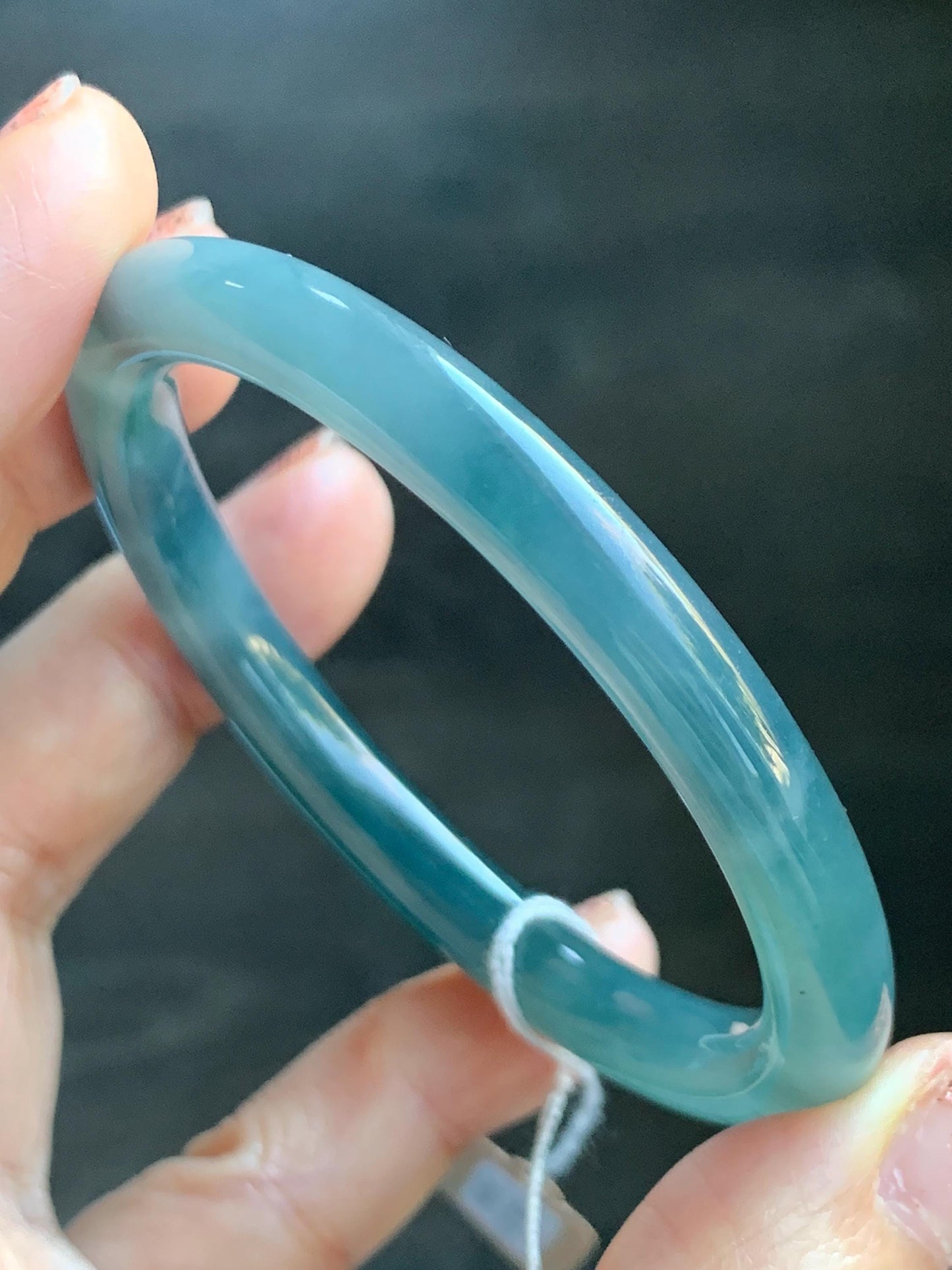 Certified Natural Grade A Guatemalan Icy Translucent Teal Blue Jade Jadeite Bangle 52.9mm 6.53” 25.8g 天然冰危蓝翡翠圆条手镯 451