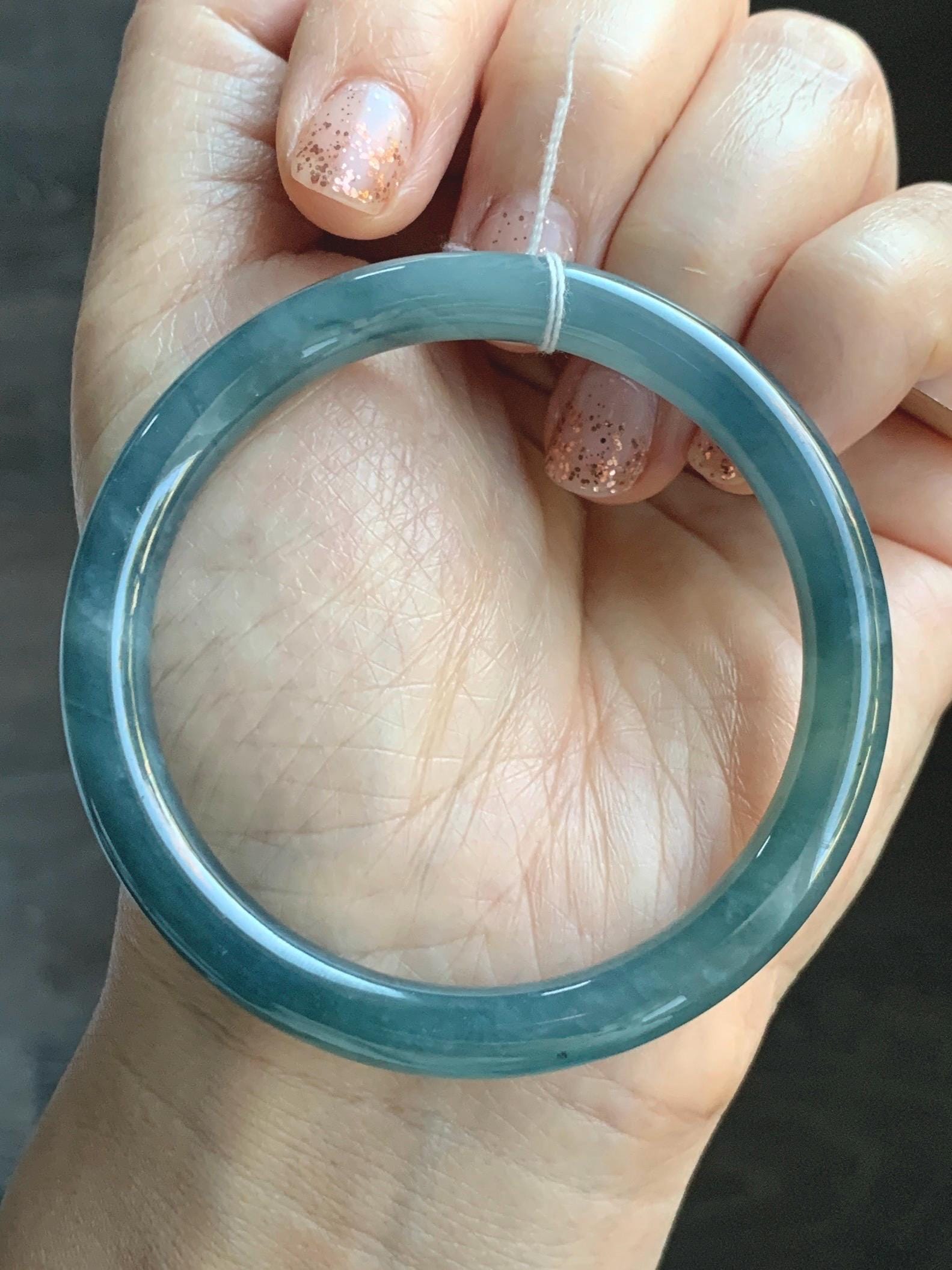 Certified Natural Grade A Guatemalan Icy Translucent Teal Blue Jade Jadeite Bangle 52.9mm 6.53” 25.8g 天然冰危蓝翡翠圆条手镯 451