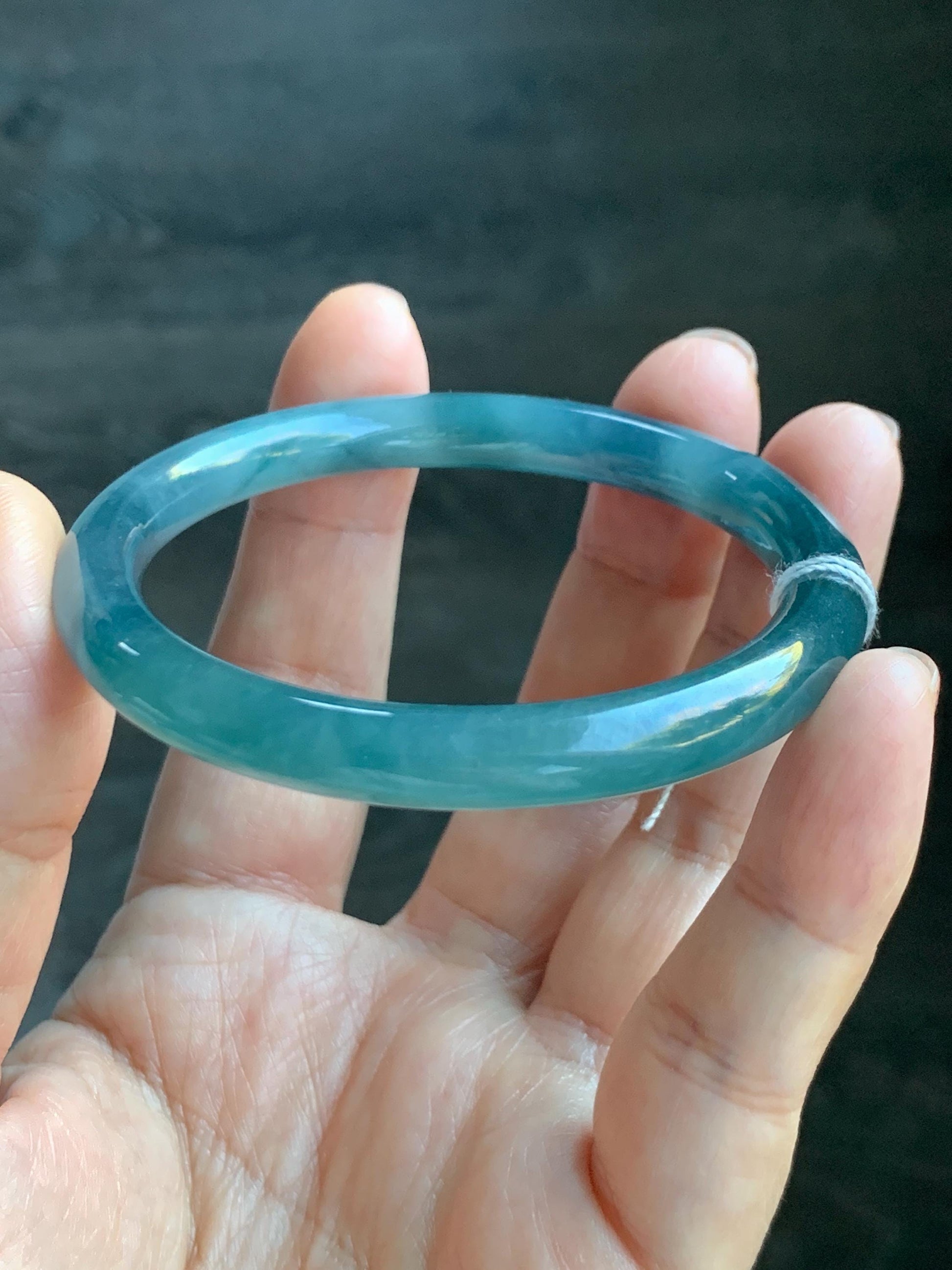 Certified Natural Grade A Guatemalan Icy Translucent Teal Blue Jade Jadeite Bangle 52.9mm 6.53” 25.8g 天然冰危蓝翡翠圆条手镯 451