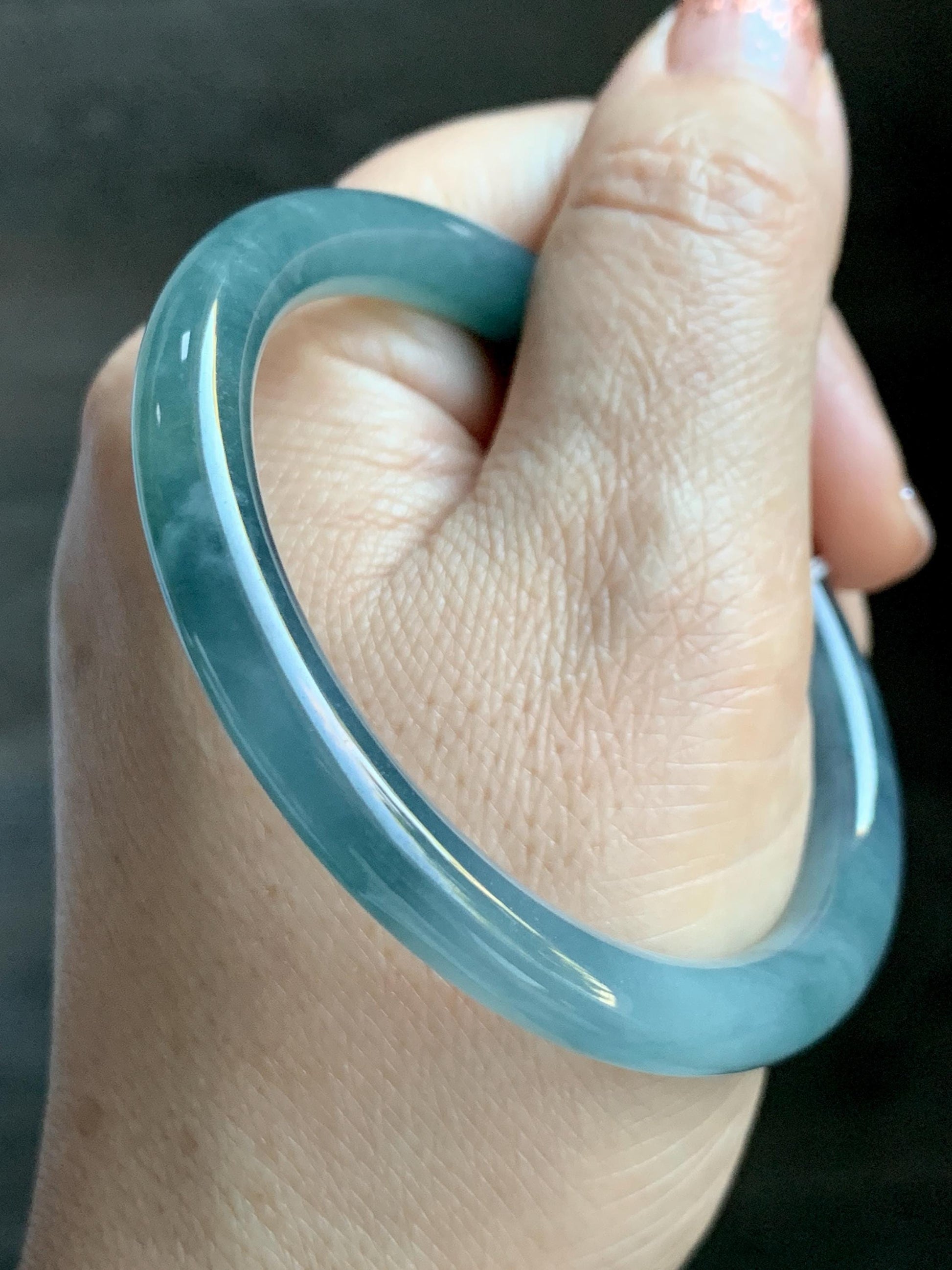 Certified Natural Grade A Guatemalan Icy Translucent Teal Blue Jade Jadeite Bangle 52.9mm 6.53” 25.8g 天然冰危蓝翡翠圆条手镯 451